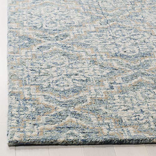 Tapete decorativo 6' x 9' azul y gris de lana hecho a mano miniatura 3