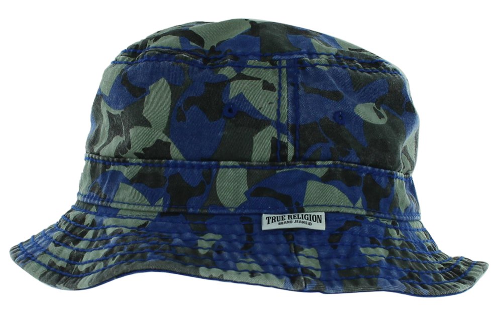 True Religion Jeans Mens Reversible Camo Bucket Hat Cap Blue