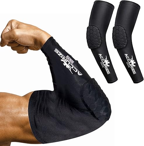 Accurize 2 piezas de manga de tiro manga acolchada para deportes coderas para tiro fútbol voleibol béisbol negro