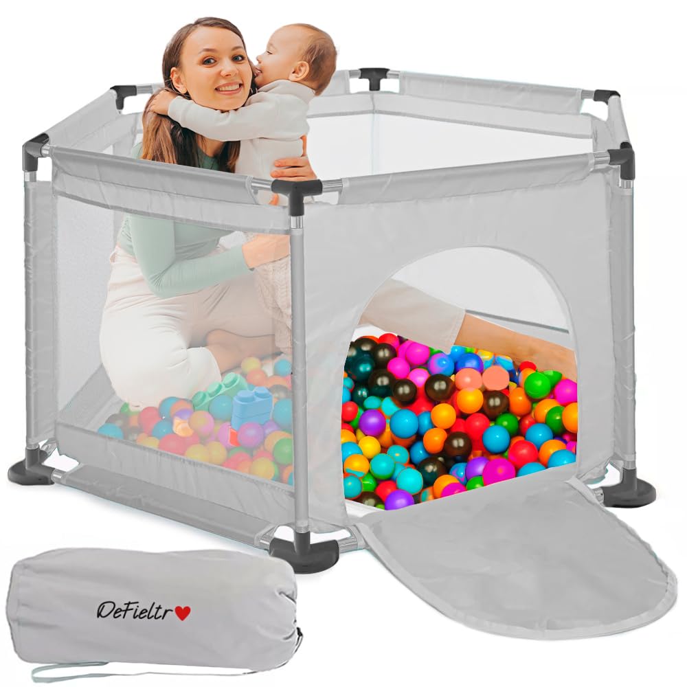 DeFieltro Parque Infantil Bebe Hexagonal ANTIDESLIZANTE 125x125cm – Corralito Bebe con Malla TRANSPIRABLE – Parque de Juegos Bebe Plegable con Puerta Lateral – Playpen Bebe - Corral para Bebes