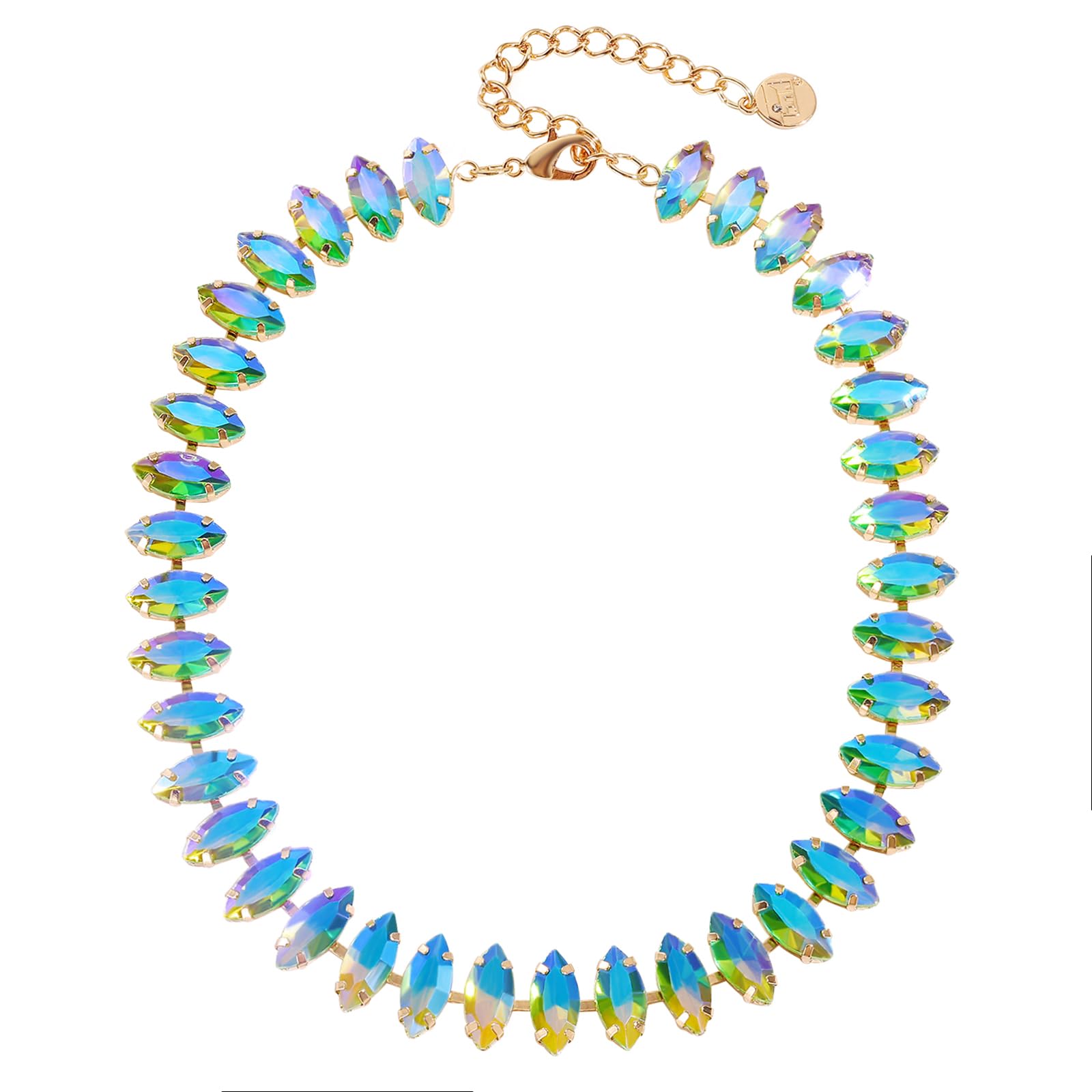 Firstmeet Tapering Oval Crystal Rhinestone Choker Collar Necklace All-Around Wedding Bridal Gift Jewelry for Women