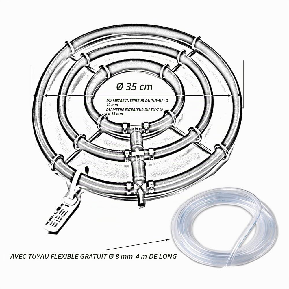 Diffuseur d'air de bassin en acier inoxydable lesté Aérateur hydroponique KoiPond Tri Ring – Améliore la santé des poissons et des plantes (3 boucles/Ø 35 cm)