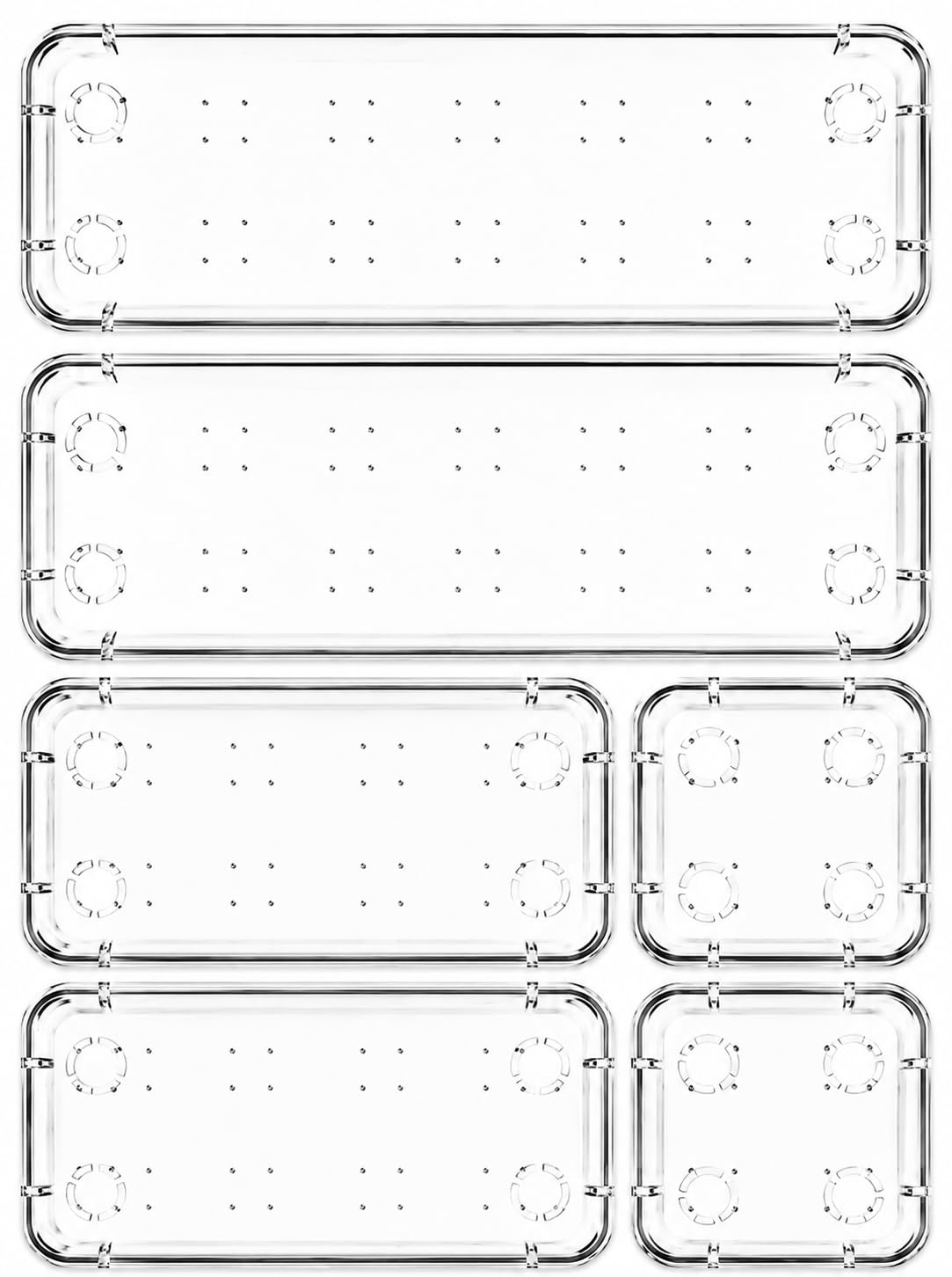 Zollyss Desk Drawer Organizer Trays Various Size Bathroom Drawer Tray Dividers Plastic Vanity Organizers Storage Bins For Makeup Cosmetics Dresser Kitchen Office(Clear)(6 Pcs),Rectangular,Transparent-image-25