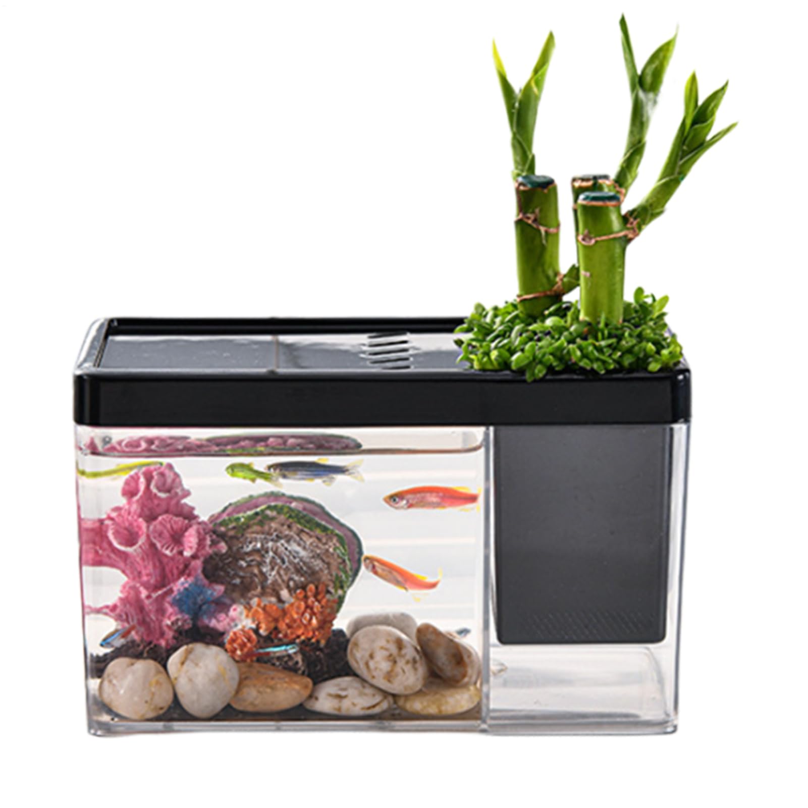 Small Fish Tank - Transparent Fish Aquarium Desktop -Mini Tank Tiny Aquarium Small Betta Desktop Mini Bowl for Shrimp
