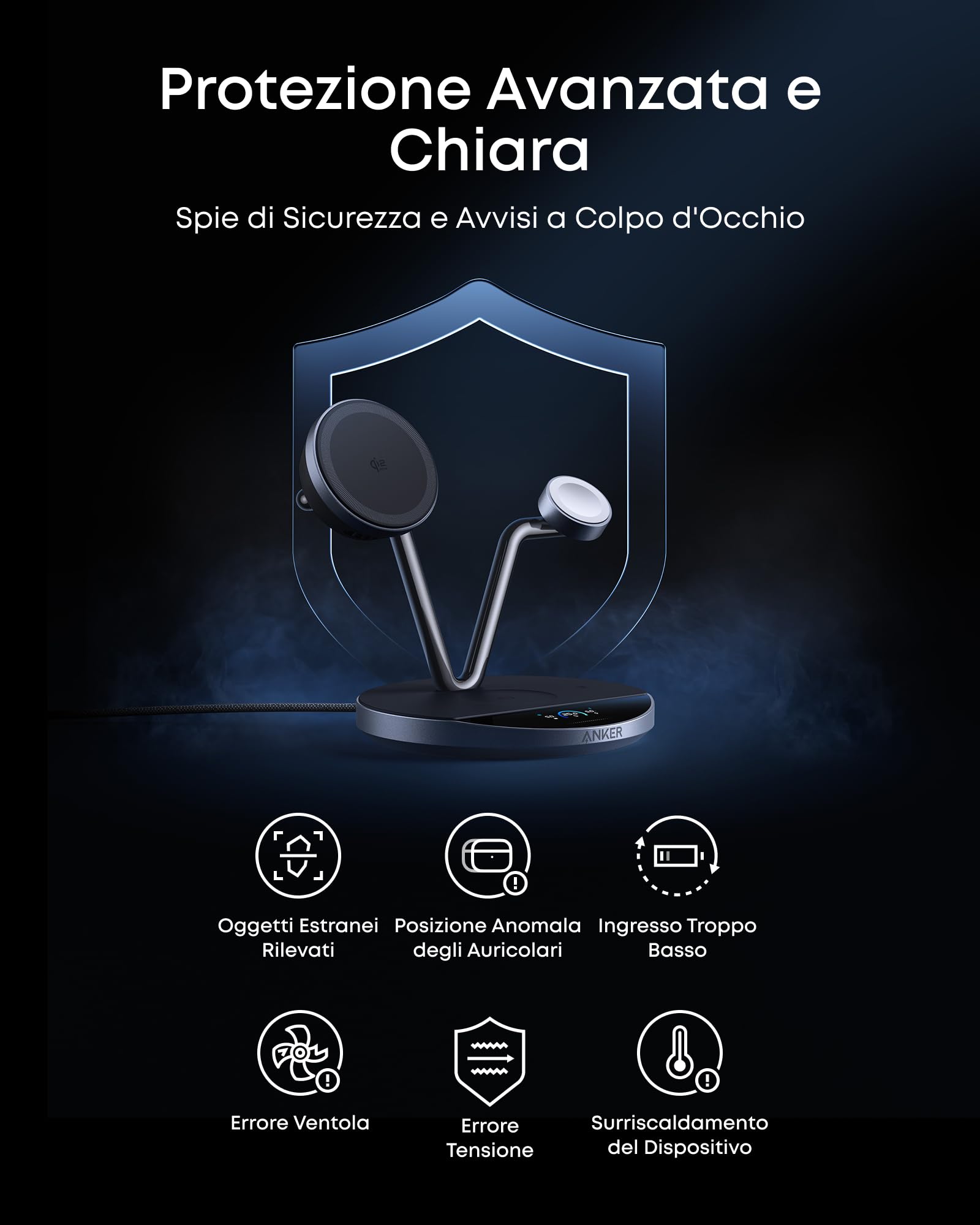 Anker Prime MagSafe Caricatore Stazione di Ricarica 3 in 1, Certificato Qi2 25 W, Compatibile MagSafe, Smart Display e Raffreddamento Attivo TEC, per iPhone 17 Pro Max/Serie 16-12/Apple Watch/AirPods