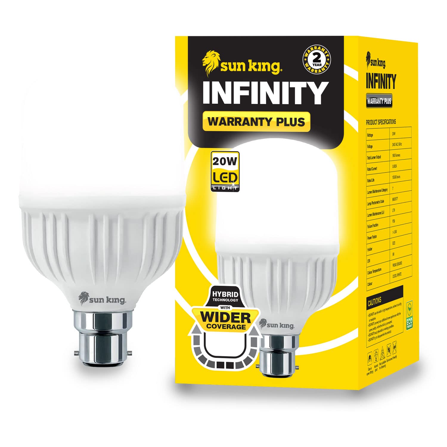 SUN KING Infinity Warranty Plus With Hybrid Technology and wider coverage (20 Watt LED Bulb, Pack of 1)