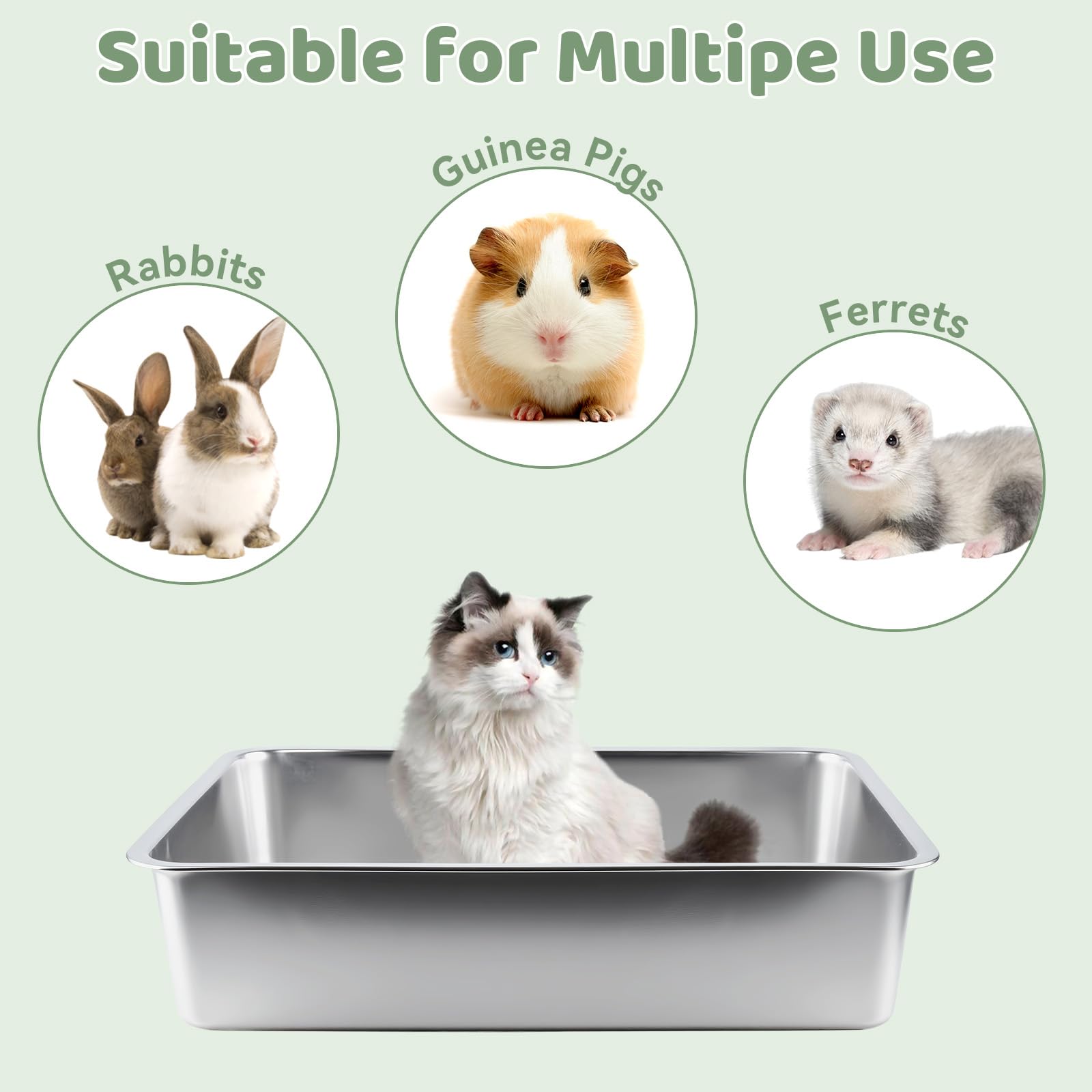 Homegroove XXXL Katzenklo Edelstahl, 70x50x30 cm Großes Katzenklo, Auslaufsichere Metall Katzentoilette für Große Katzen & Mehrkatzenhaushalte, Geruchsneutral & Einfach zu Reinigen (Grün)
