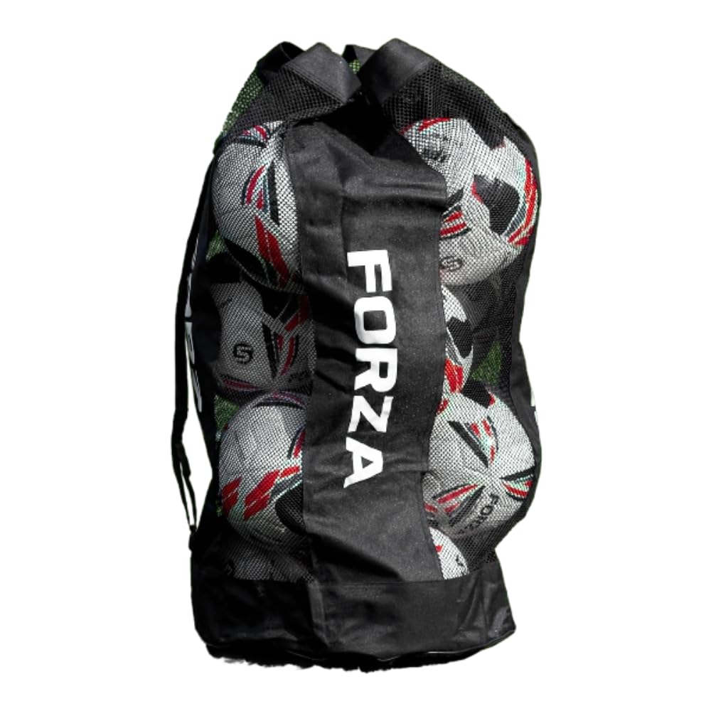 FORZA Premier Ball Carry Bag | Drawstring Football, Basketball, Netball & Volleyball Mesh Bag | 5 Colours - Heavy Duty Equipment Holdall | 12 Ball Capacity - New and Improved Design 2026 (Black)