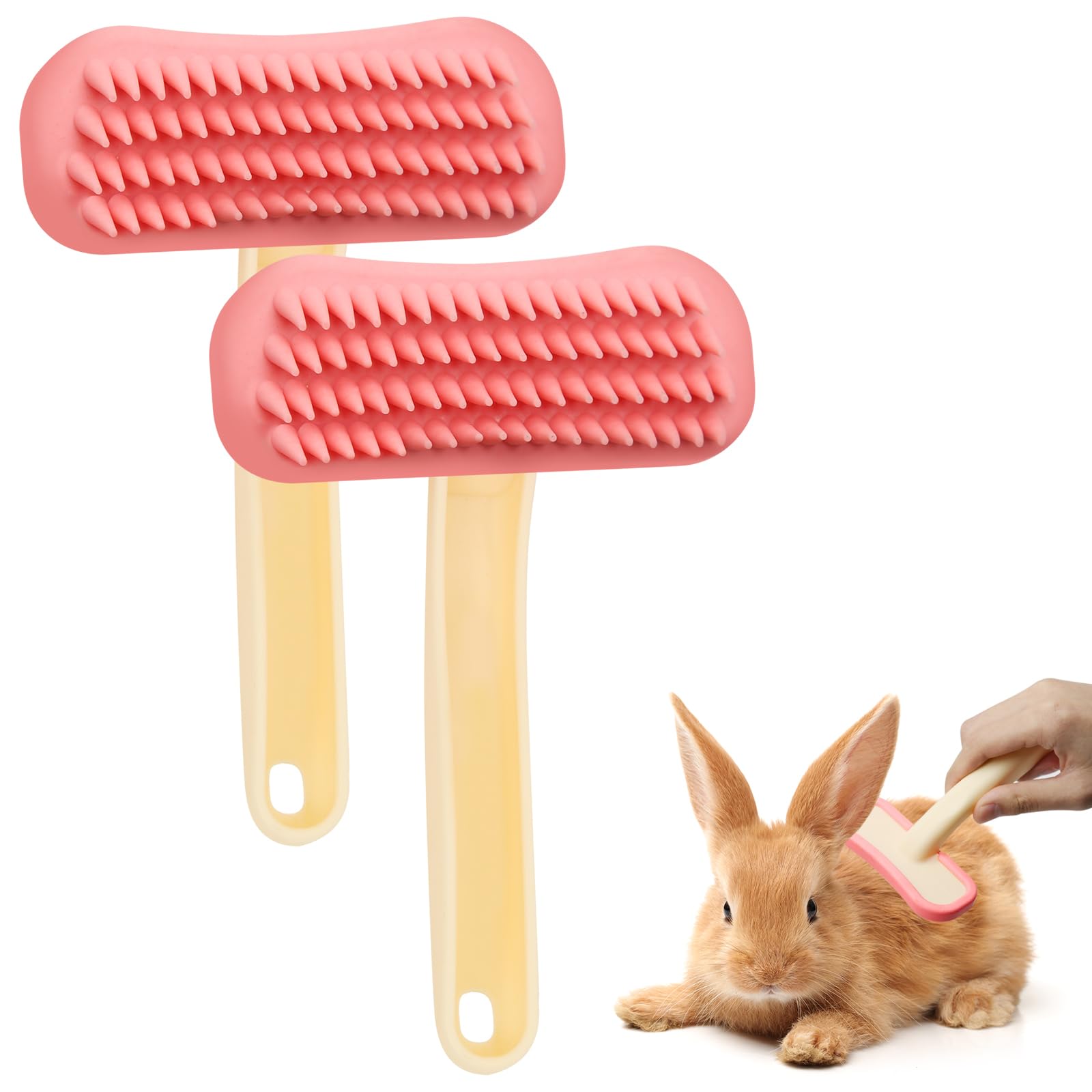 2 cepillos suaves para conejos, peine de masaje de silicona suave para animales pequeños, kit de aseo práctico para conejos, adecuado para gatos