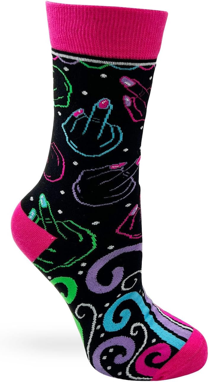 Fabdaz Funny Novelty Crew Socks for Women Featuring Middle Finger Flip Off - Image 2