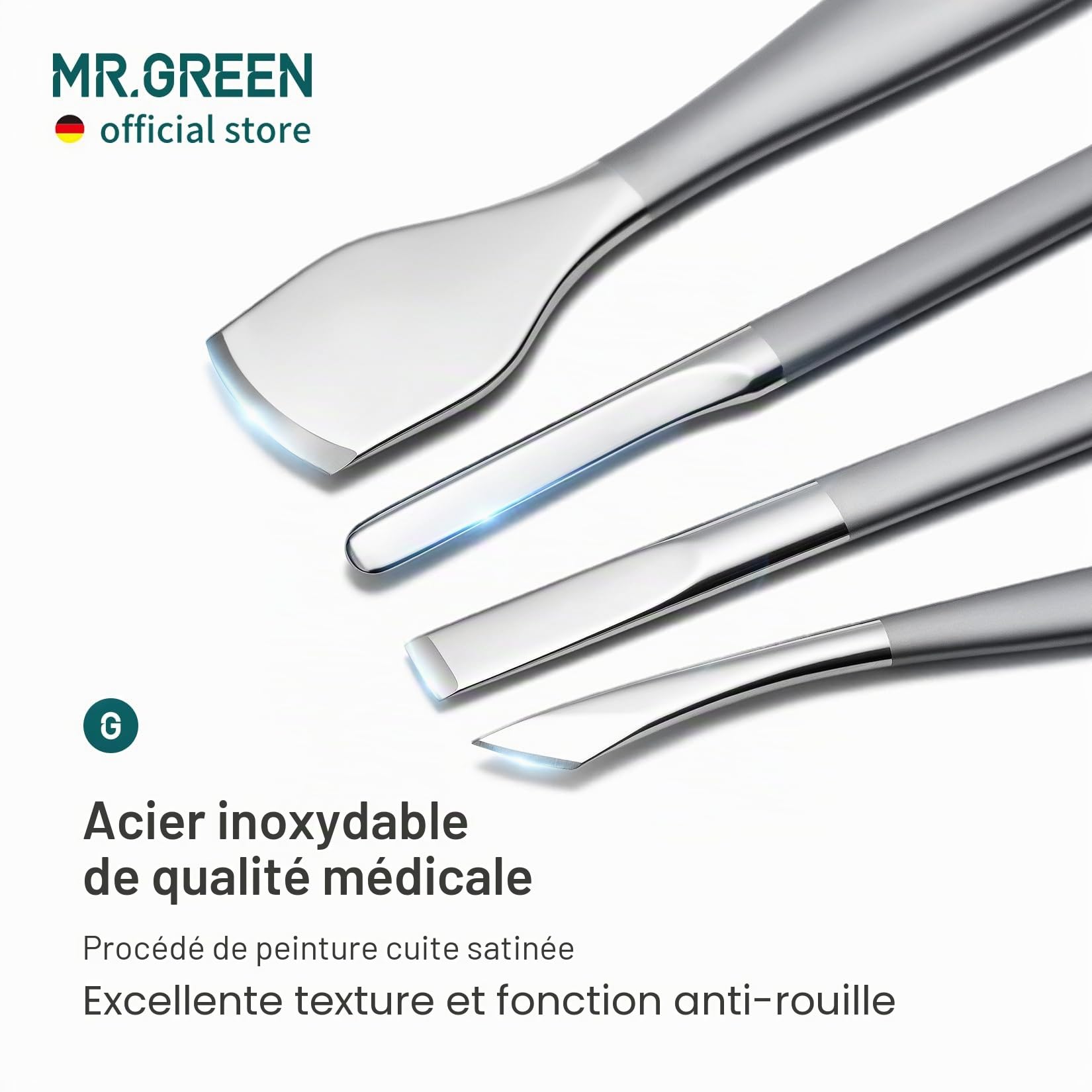 MR.GREEN Ensemble de couteaux de pédicure professionnels pour ongles incarnés, outils de soins des pieds, pinces à cuticules en acier inoxydable (8 pièces)