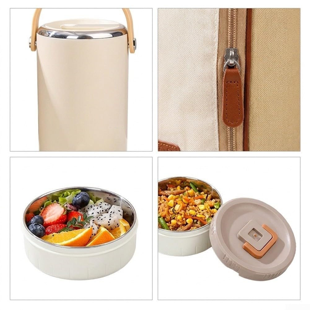 Tarro de comida aislado de 3 compartimentos, contenedor de almuerzo de acero inoxidable de 90 onzas líquidas con aislamiento al vacío, sellos a prueba de fugas y bolsa aislada para el trabajo