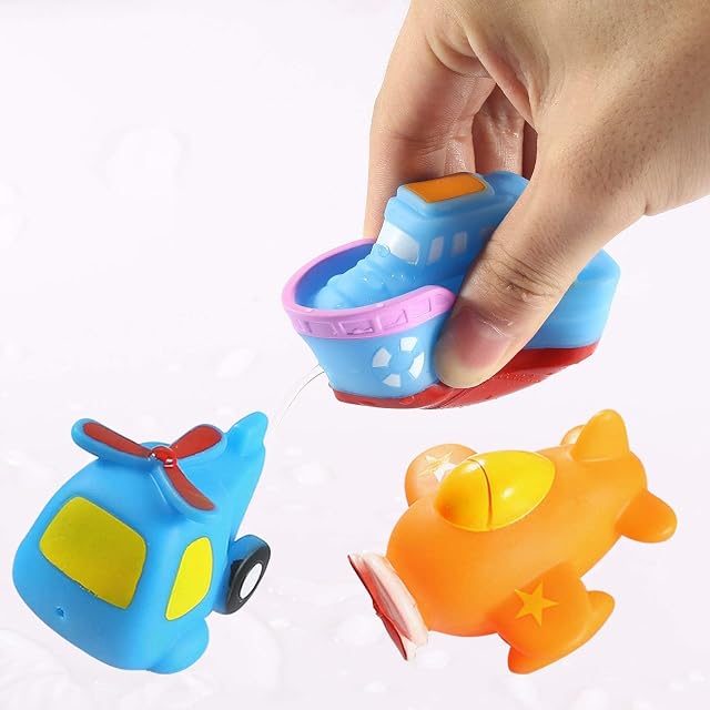 Foto 2 de 6 de Xrten 8 Pcs Juguetes de Baño Fotante de Goma para Bebé Niños - Autos de Carreras, Barcos, Aviones y Tren