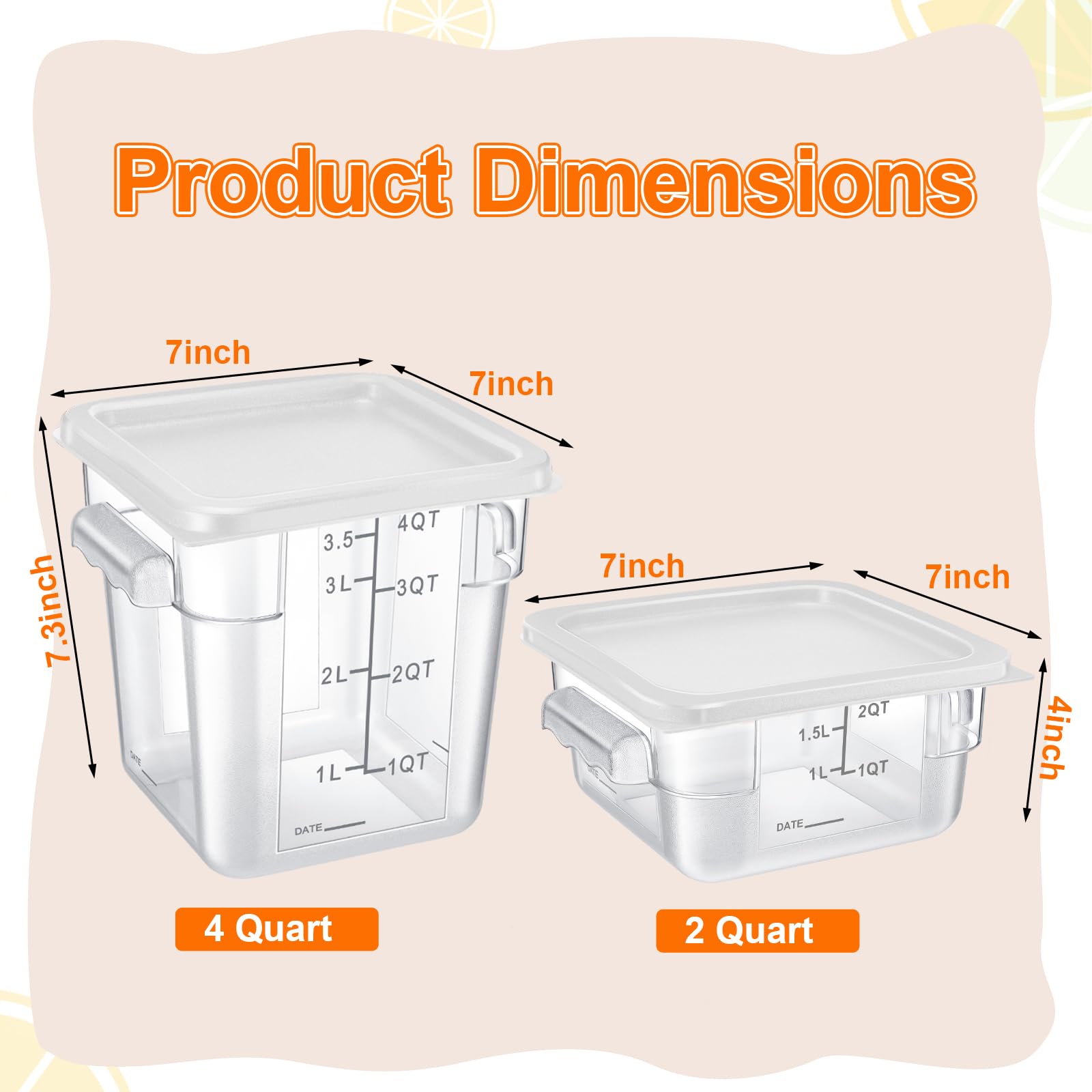 Lallisa Set 4 Contenitori Alimentari In Policarbonato Trasparenti Con Coperchi, 8 Qt E 4 Qt, Manici E Scale Graduate, Ermetici, Per Casa E Ristorante - 5