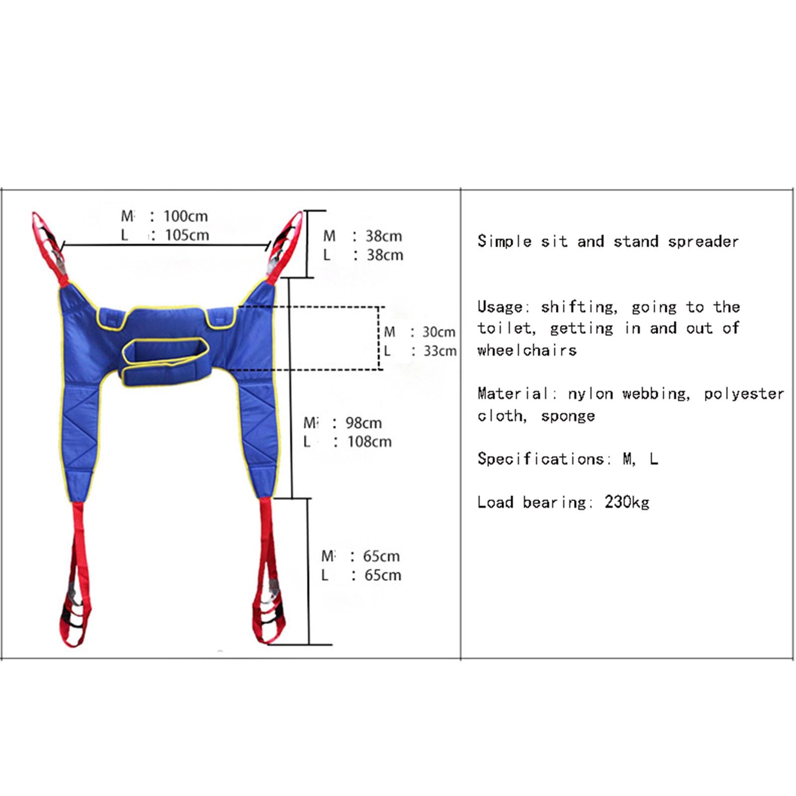 Cinturón de transferencia de tobogán de escalera con arnés de elevación de cuerpo completo for pacientes, for la transferencia de pacientes y el uso del baño con la ayuda de un elevador de pacientes(D