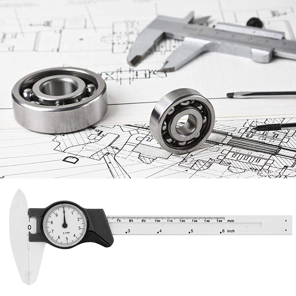 Calibrador Vernier de Esfera de 0-150mm Dial Calipers Regla de Esfera de Plástico Herramienta de Medida de Techo para Medida Dimensional (Blanco)