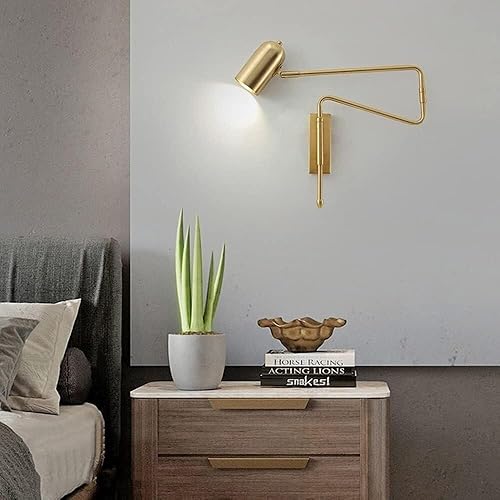 Miniatura 2 de Modern Industrial Swing Arm Wall Sconce Adjustable Vintage Iron Wall Light for Bedroom Bedside Farmhouse Living Room E26E27 Base(Gold)