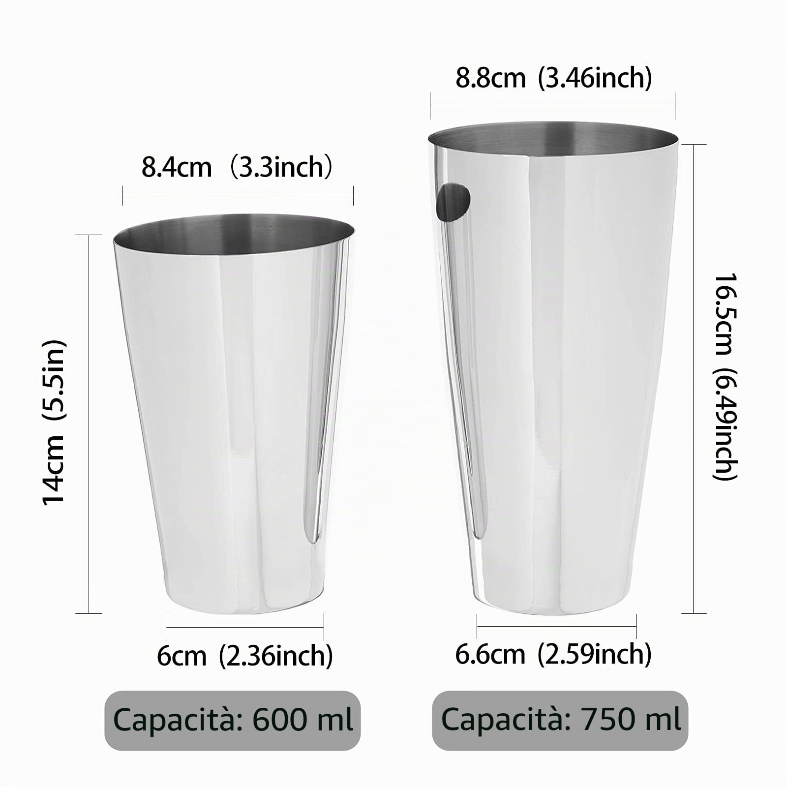 Shaker Boston,Shaker Cocktail 750ml 600ml Anfly Shaker Cocktail Set in Acciaio Inox Inossidabile Jigger Misurino Graduato 60ml 30ml,Kit Cocktail Shaker Tin on Tin