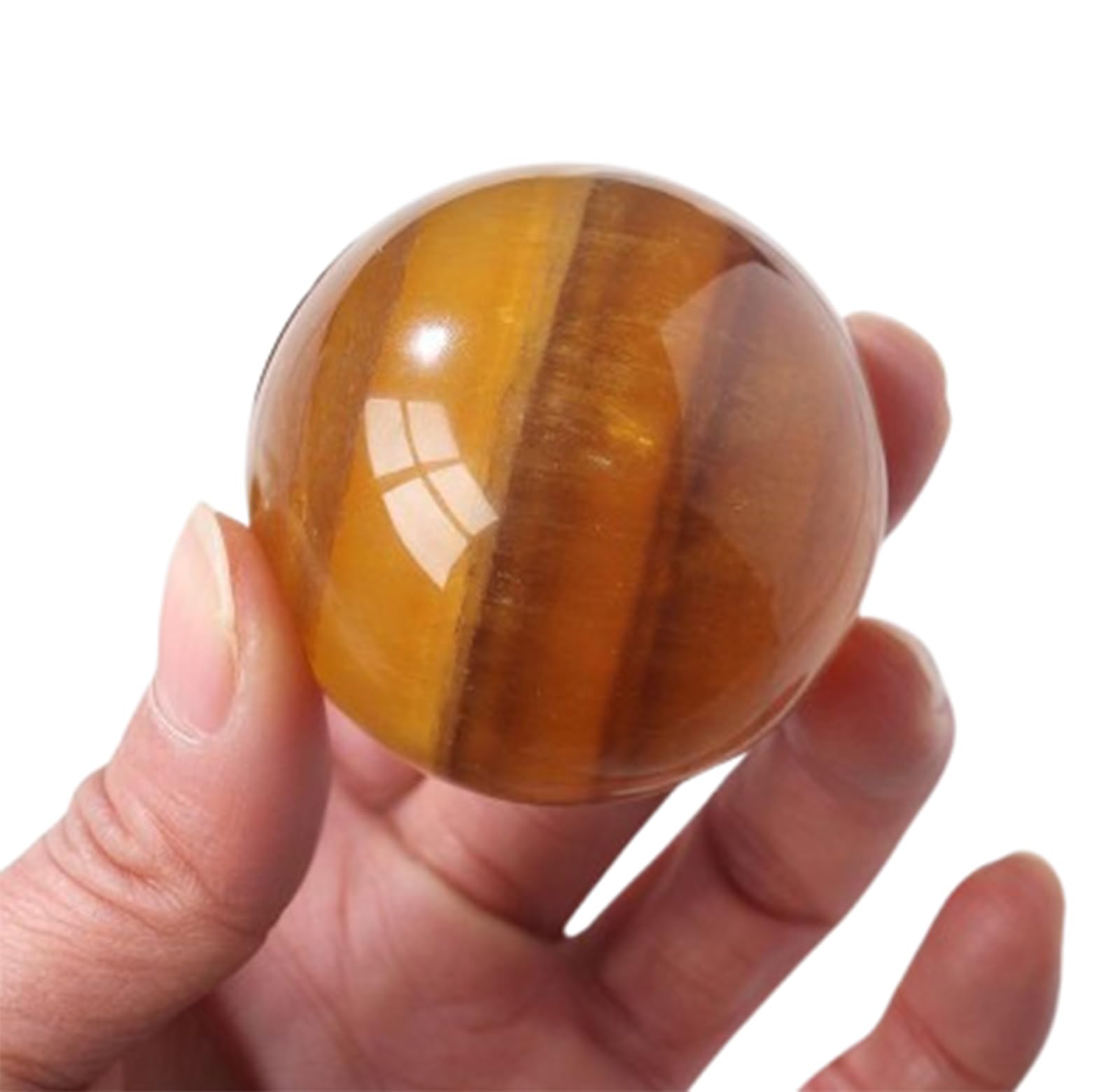 AUOQKQUT Yellow Fluorite Crystal Ball, Crystals Gemstone Sphere, Quartz Stone Decorative Orb for Witchcraft Home Decoration,50~55mm