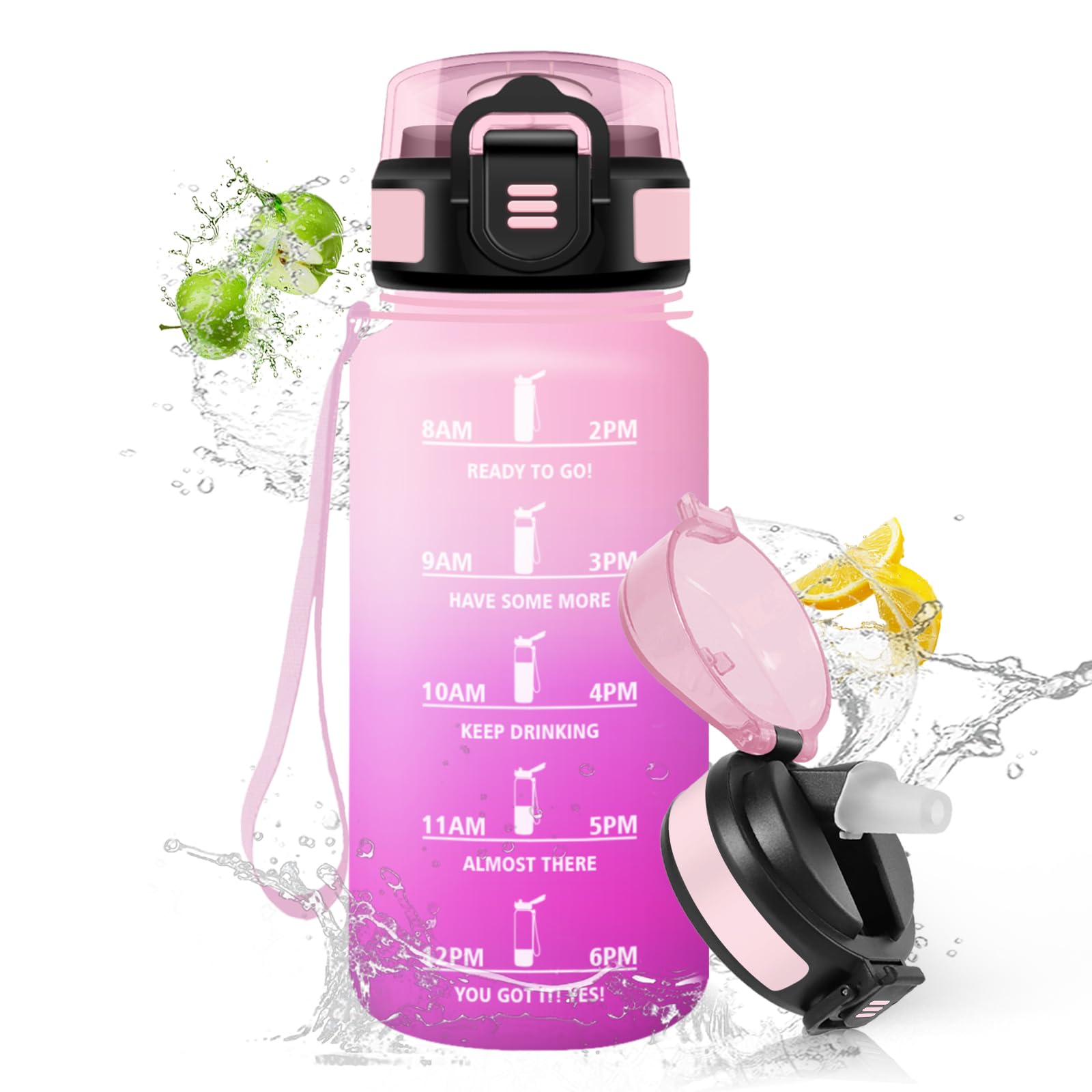 HoneyHolly 500ml BPA-Free & Leak Proof Drinking Bottle with Straw Reutilizables Elementary School Water Bottle Motivational for School Gym Office Running