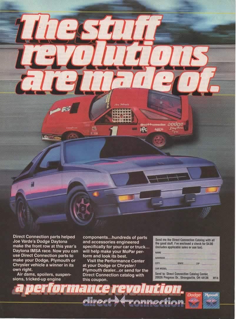 Amazon.com: Magazine Print Ad: 1984 Joe Varde's Red Dodge Daytona for  Direct Connection Mopar Parts,"The Stuff Revolutions Are Made Of" :  Collectibles & Fine Art