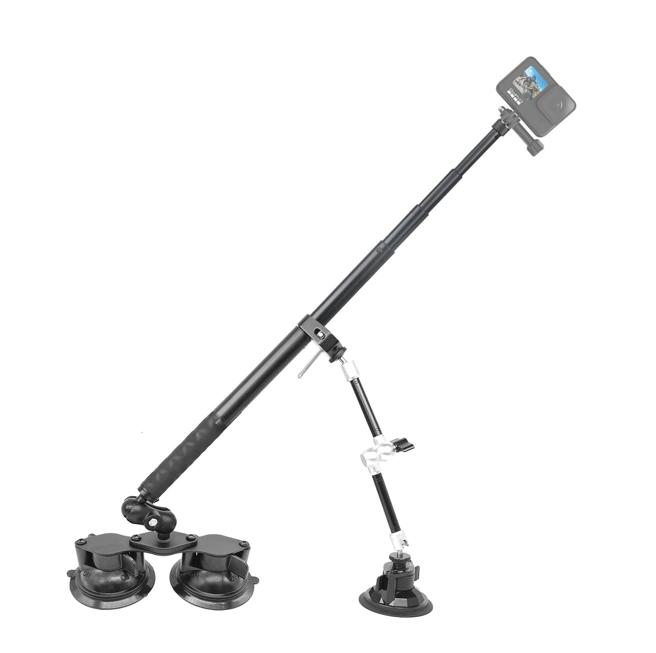 Saugkraft-Kamera-Dreifach-Montageset Kompatibel mit Insta360 X5/X4/X3/X2/Ace Pro/Ace/One RS und GoPro Hero 13/12/11, mit Langarmhalterung, Verstellbarer Winkel, für Action-Kameras
