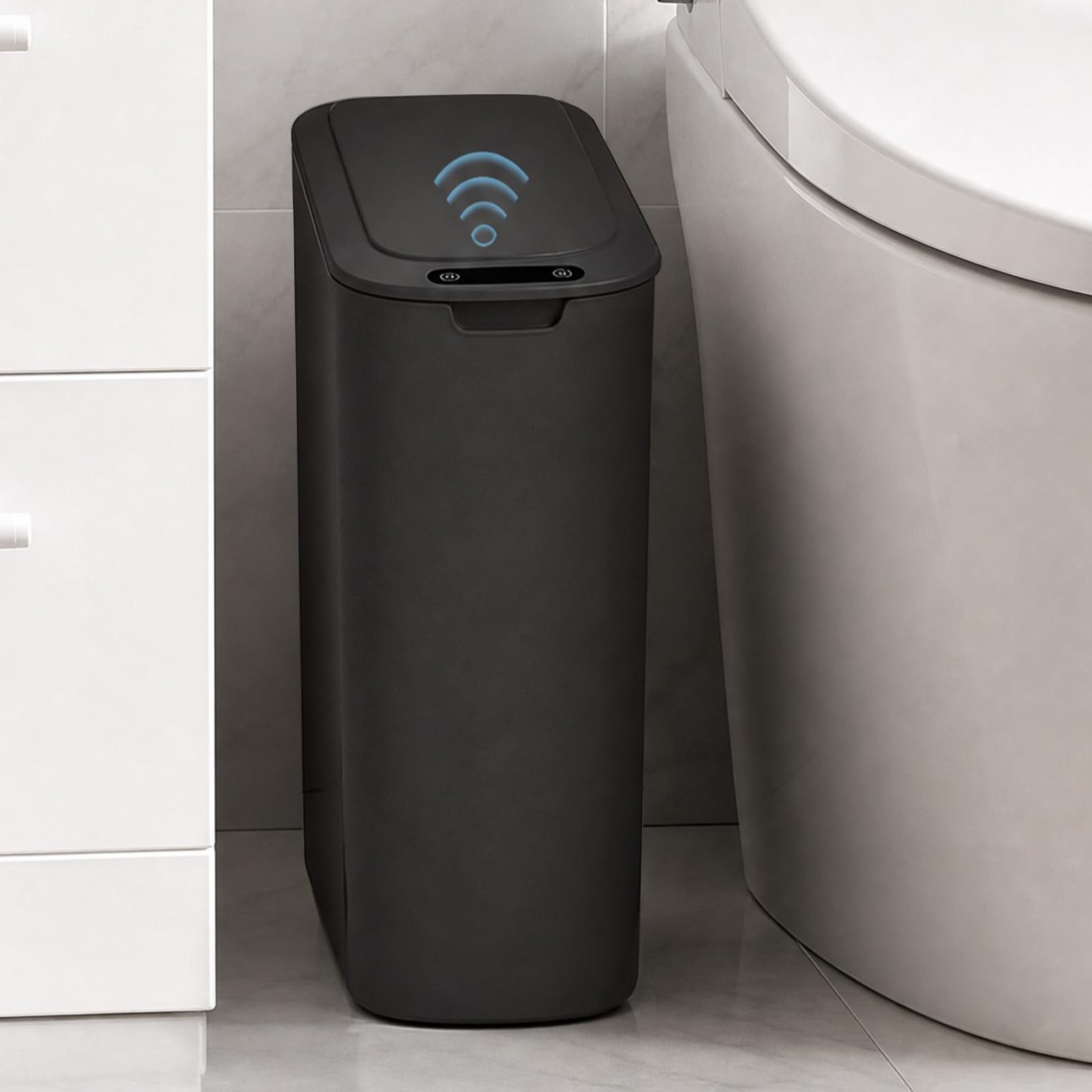 Papelera Baño Automática Con Sensor 25L, Cubo Basura Sin Contacto Negro | Cubo De Basura Con Tapa Automática, Resistente Al Agua Para Cocina, Oficina, Dormitorio Y Baño Diseño Moderno