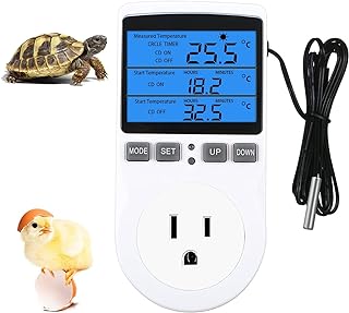 XIEHUZA Backlit Digital Temperature Controller, LCD Screen Heating Cooling Thermostat Outlet Socket with Sensor Timer Regulator for Reptile Incubator Greenhouse Brewing Refrigerator, 110V, 15A, ℉/℃