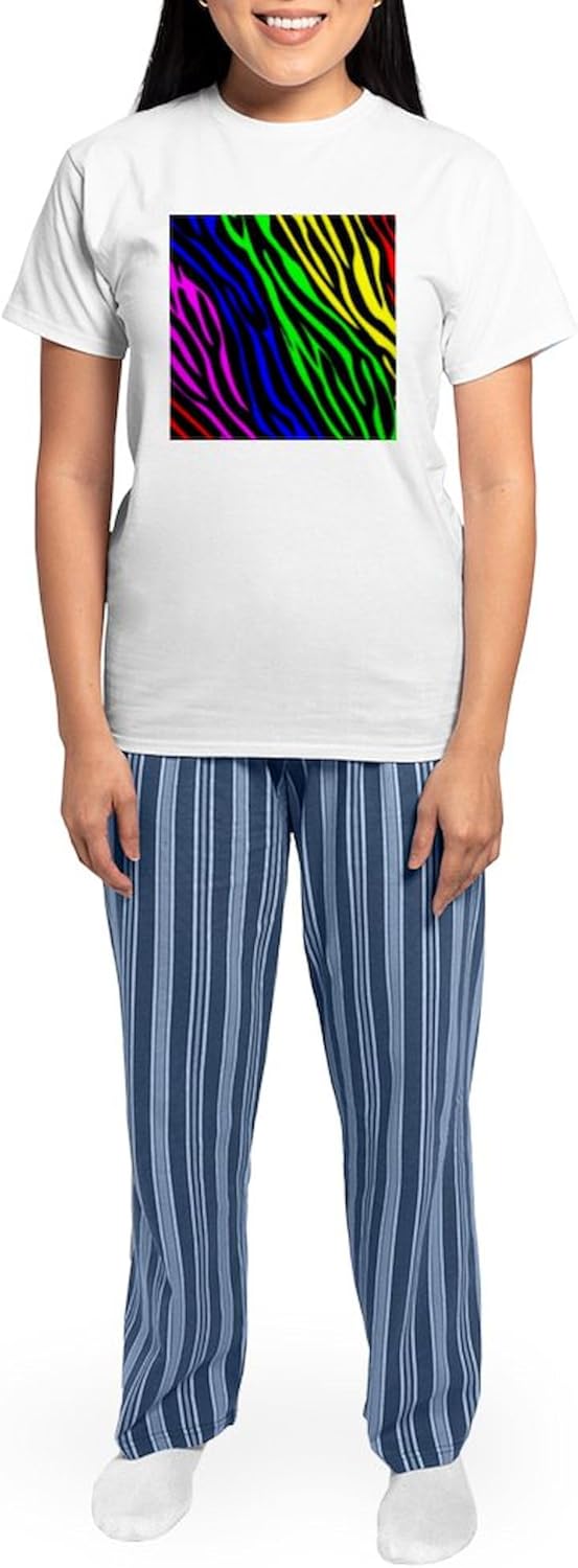 CafePress Rainbow Tiger Stripe Pajamas Women's Novelty Cotton Pajama Set, Comfortable PJ Sleepwear