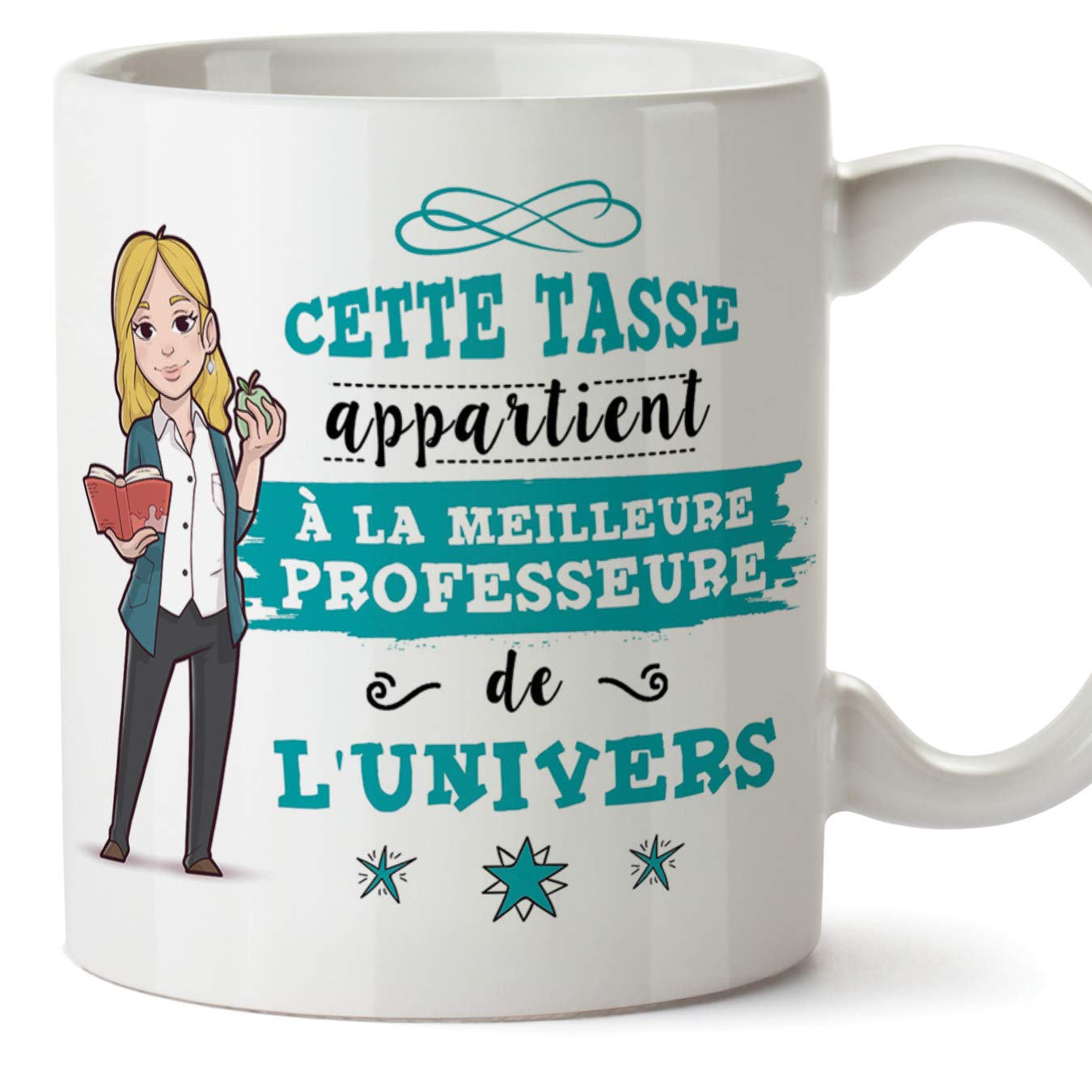 Mugffins Teacher Original Coffee Cups and Breakfast to Give Professional Workers – This Mug Belongs to the Best Teacher in the Universe – Ceramic 350 ml