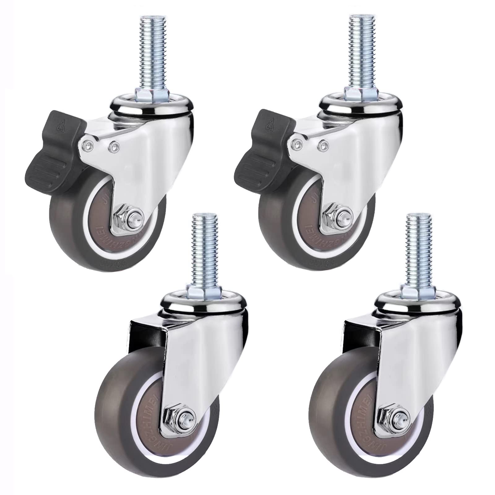 Ruedas Giratorias con Eje Roscado de 2,5", Ruedas Giratorias de Servicio Pesado con Eje Roscado M10 x 25 mm, Ruedas de Goma TPE para Carros de Compras, Carros, Bancos de Trabajo, Muebles, Pa