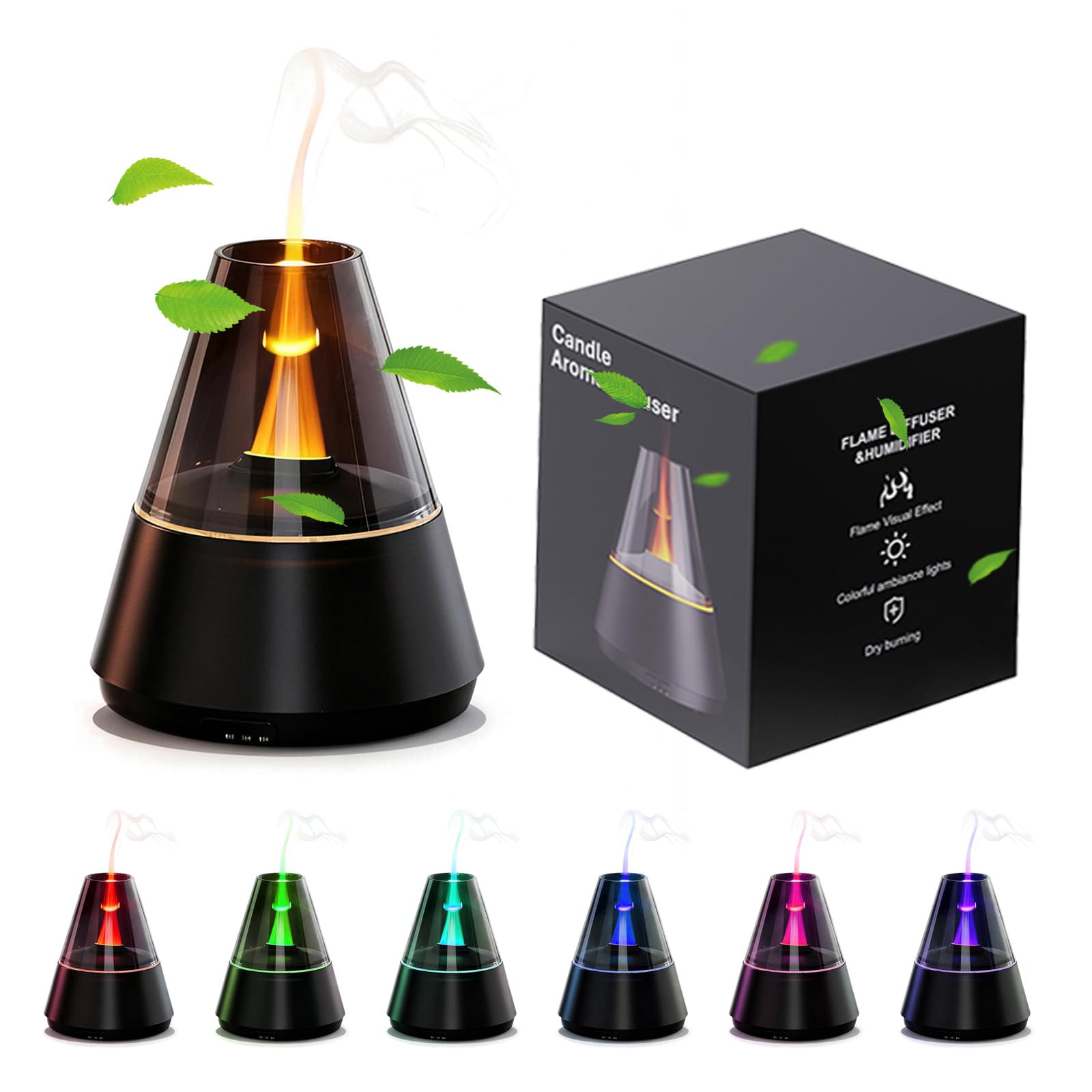 120ml Diffuser Aroma Diffuser mit Simuliertem Feuer & 7-Farbiger LED, Zeitschaltbar Diffuser Raumbefeuchter für Ätherische Öle mit, Romantisches Valentinstagsgeschenk Geschenk für Partner