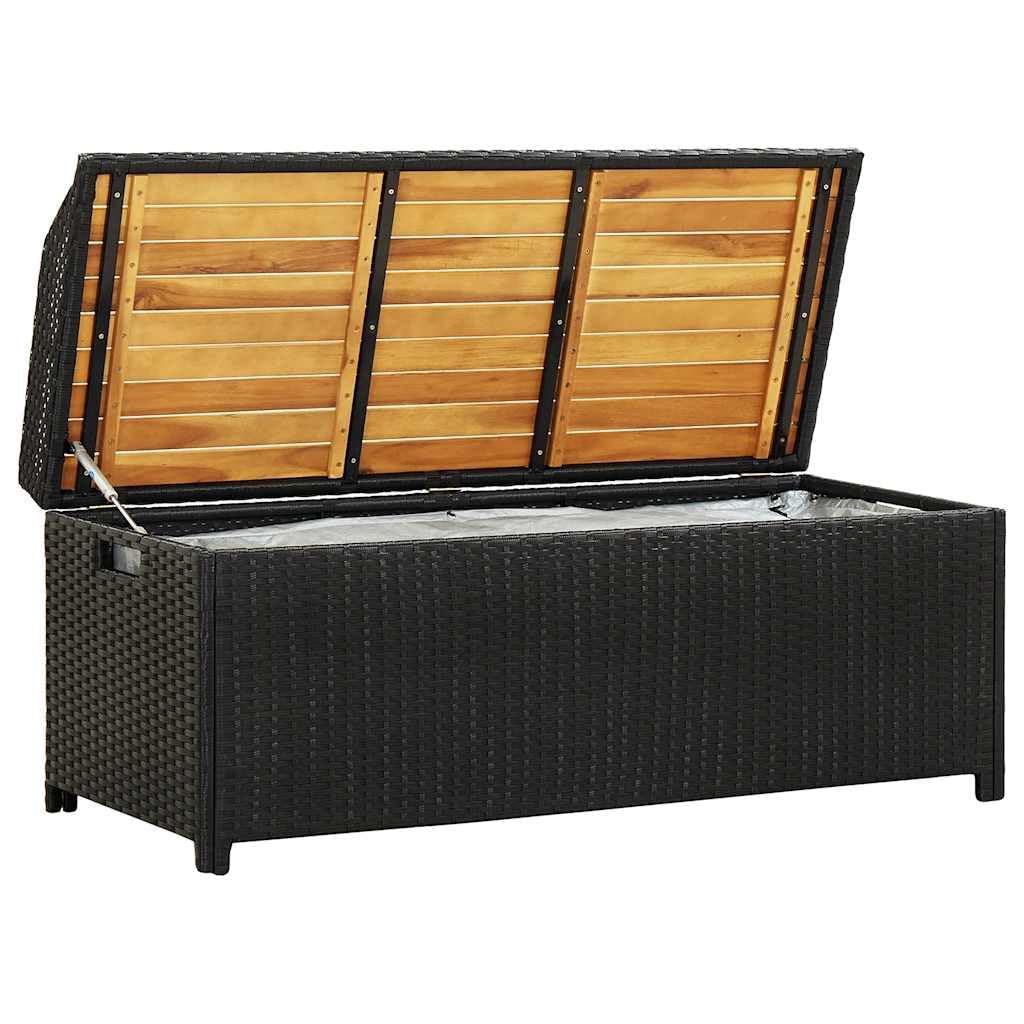 Panca da giardino con vano portaoggetti, 120 cm, in polyrattan e legno di acacia, resistente alle intemperie, robusta, salvaspazio, per esterni, balcone, terrazza, veranda