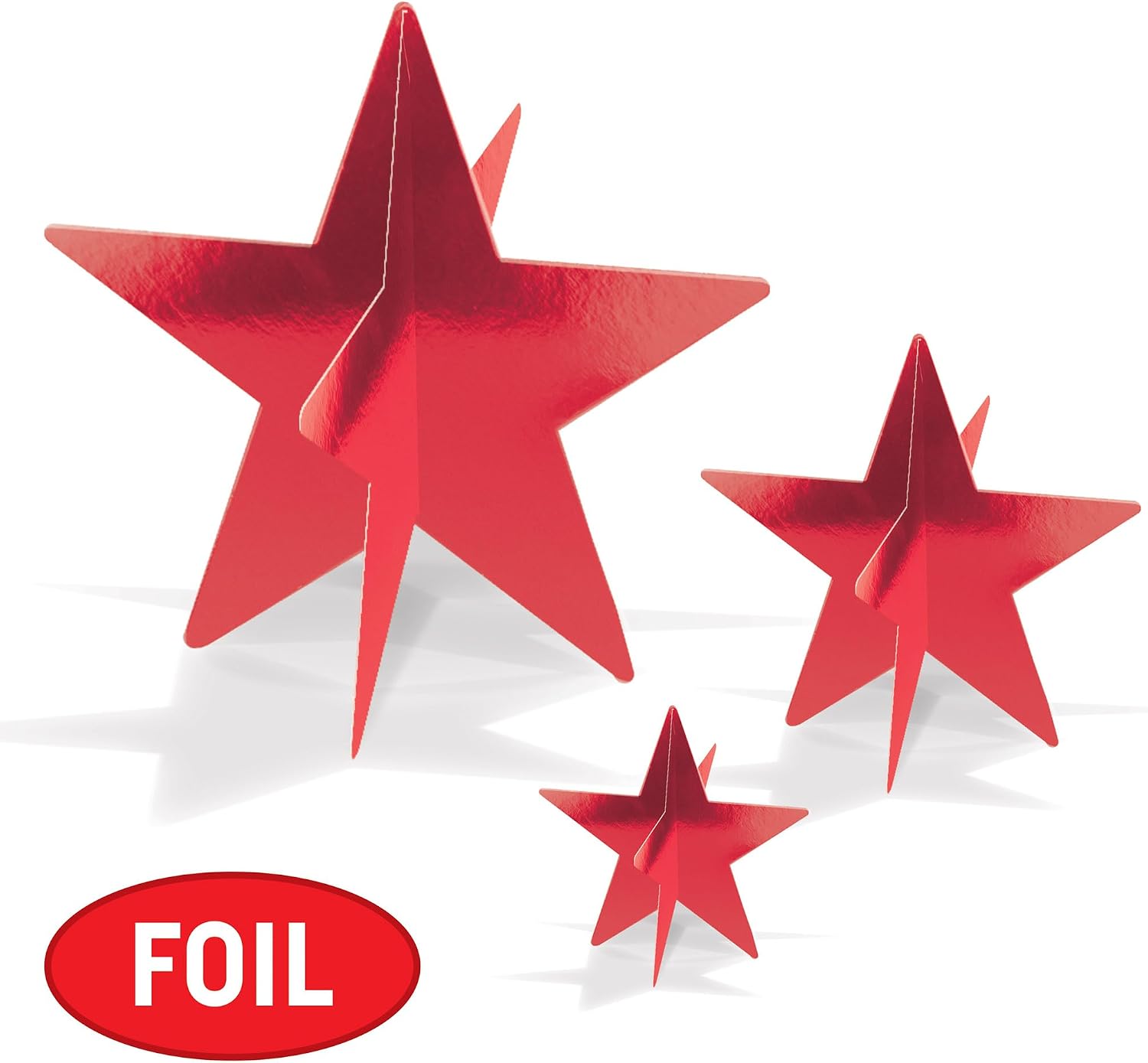 Beistle Red 3-D Foil Star Centerpieces – 6 Pack, Metallic Dimensional Table Décor, Freestanding Star Accents for Patriotic Events, New Year’s Eve, Birthdays, Banquets, Celebrations & Themed Displays