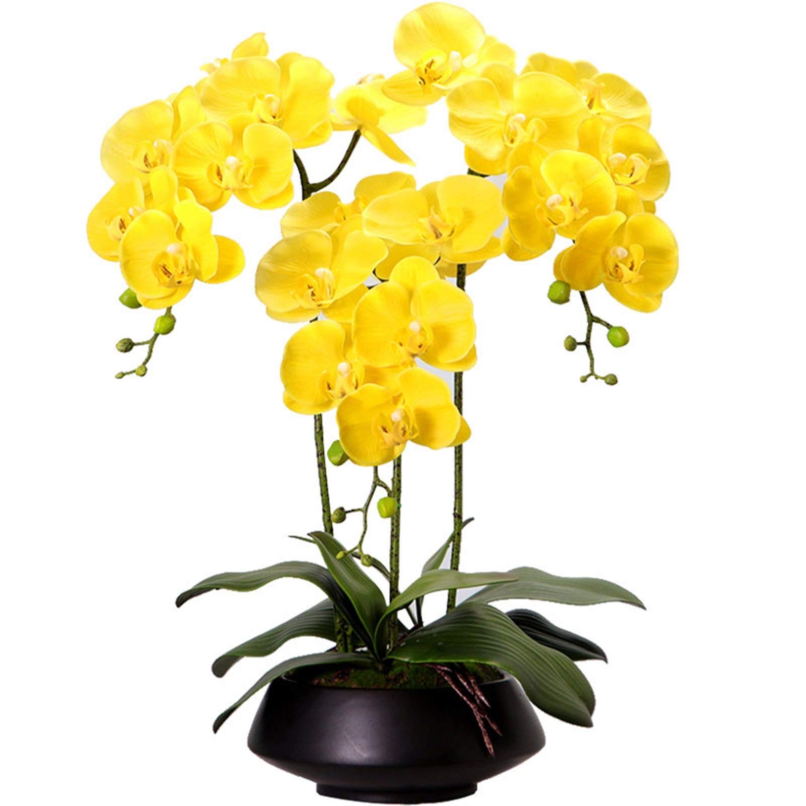 LUUYYI Fiori artificiali in vaso, orchidea farfalla, composizioni artificiali con vaso, bonsai Phalaenopsis in finto poliuretano, per feste di nozze, casa, centrotavola, patio, decorazione (giallo)