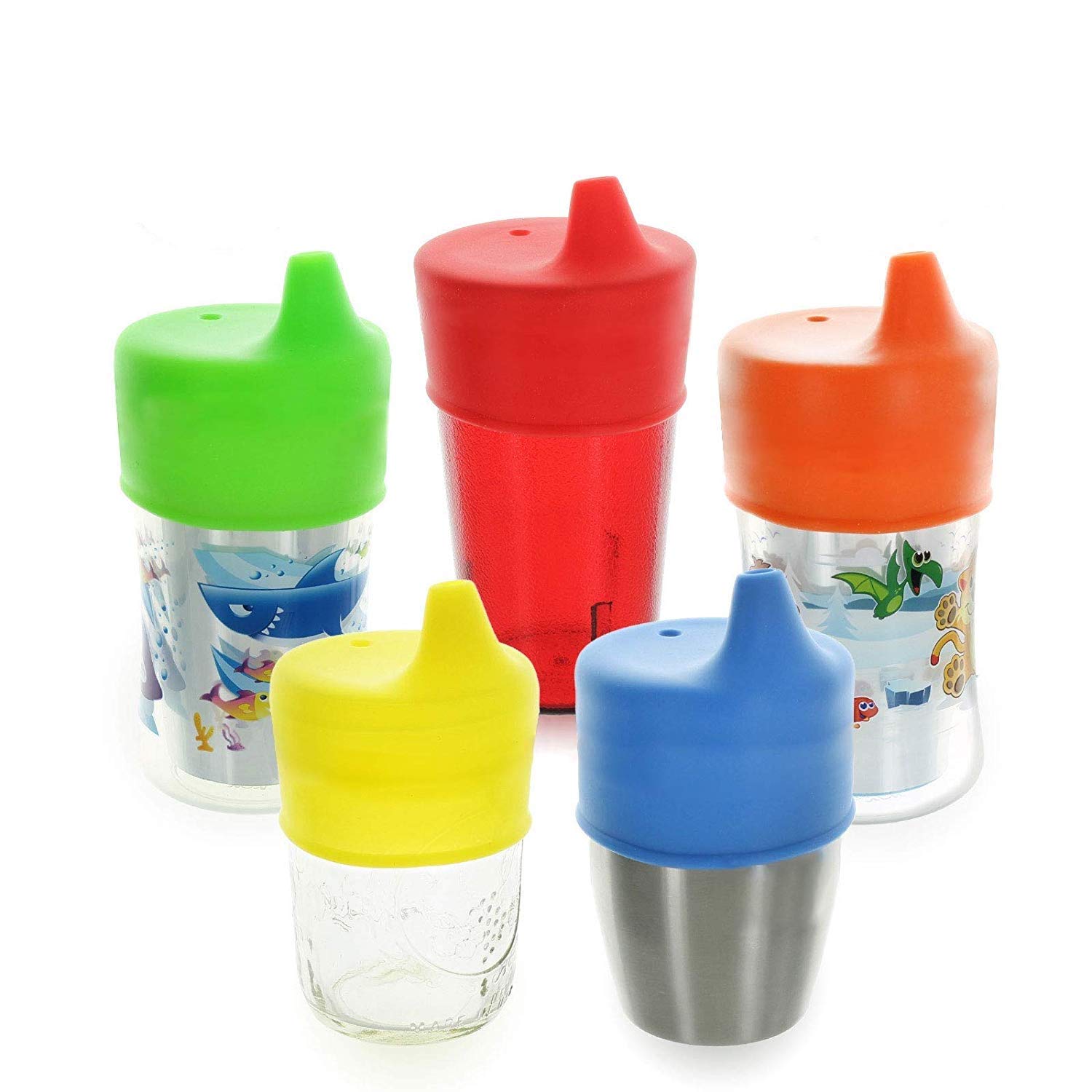 Healthy Sprouts Sippy Cup Lids by - (5 Pack) - Make Any Kids Cup or Toddler Cup Spill Proof - Lab Tested BPA Free Leak Proof Silicone - Great for Toddlers, Infants, Babies (Red, Yellow, Blue)