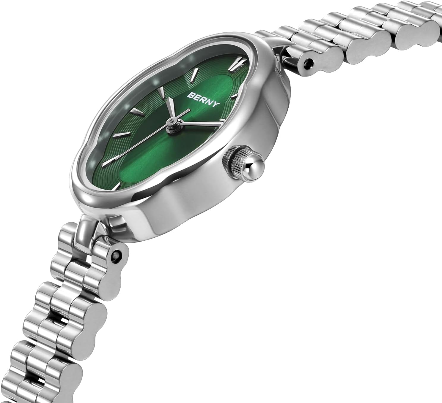 BERNY Silver Watches for Women Dainty Ladies Wristwatch Vintage Copper Mirrors Shape Japanese Quartz Movement 3ATM Waterproof All Stainless Steel Fashion Female Wrist Watch Birthday Gifts - Image 2