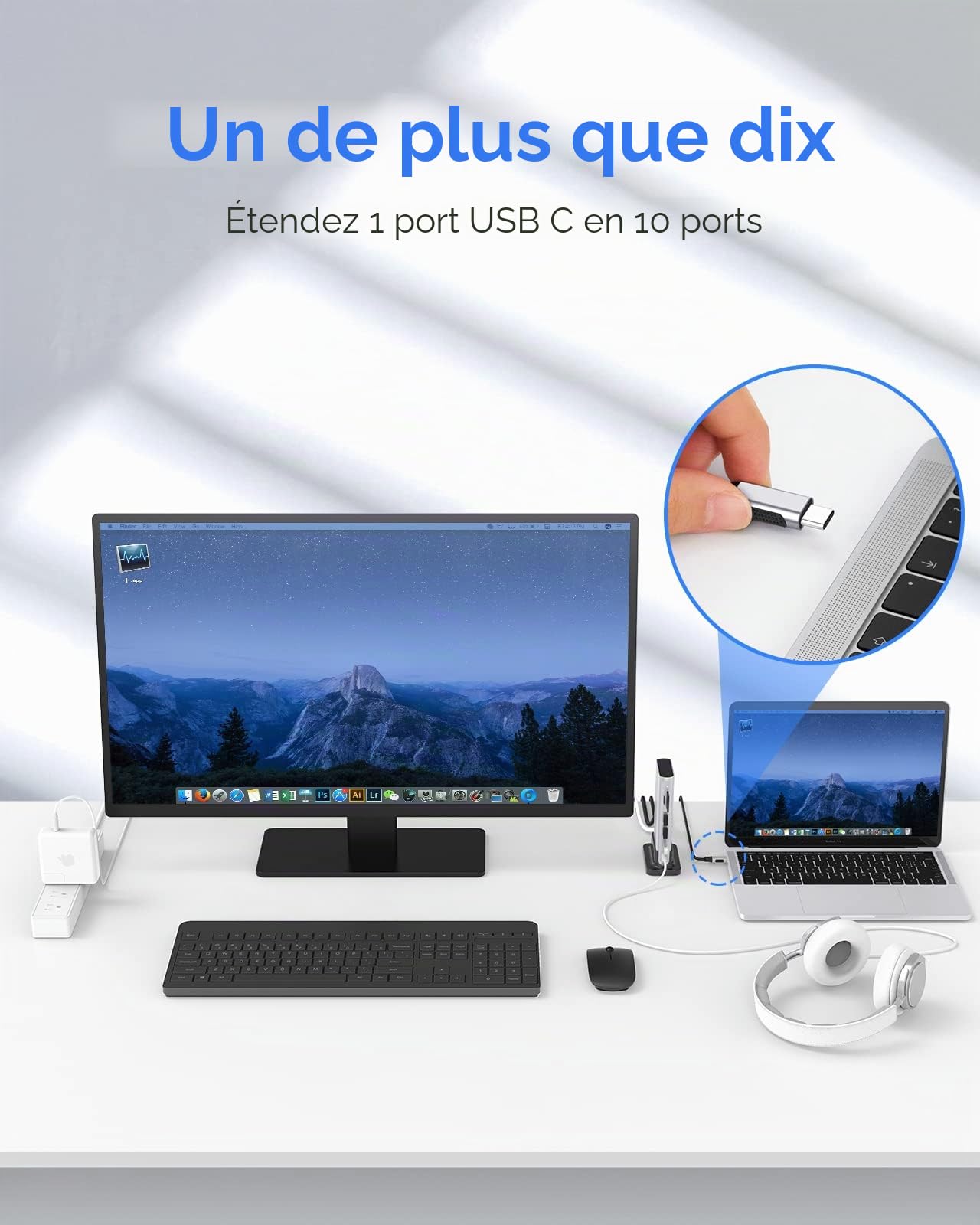 LENTION 10-en-1 Docking Station USB C Dual Affichage avec 4K HDMI et VGA | Gigabit Ethernet Hub Multiport Adaptateur avec PD 100W, Audio 3.5mm, SD/TF, 3 USB 3.0 Ports de Donnée pour MacOS&iOS, Windows