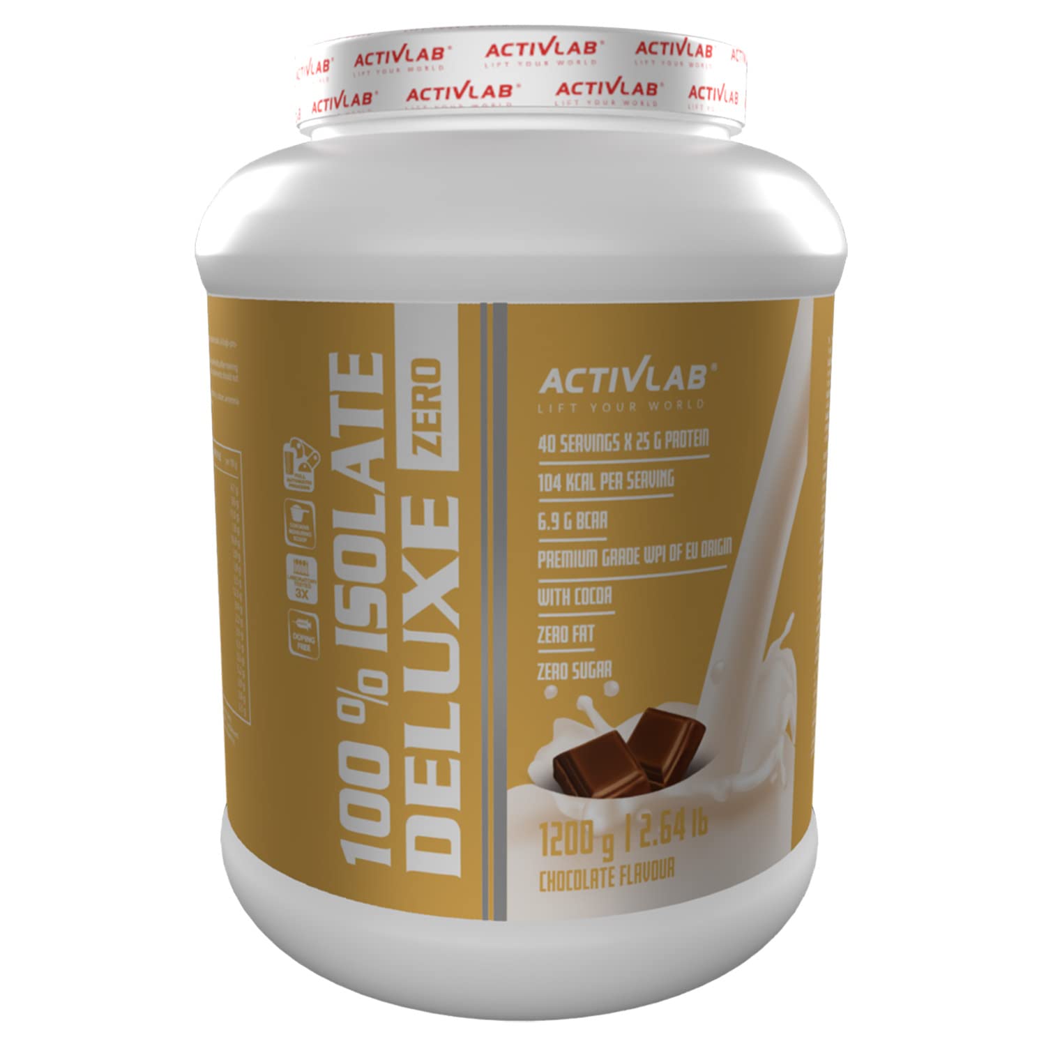 Activlab 100% Isolate De Luxe 1.2KG, 85% PROTEIN, 40 Servings x 25G |6.9G BCAA | Sugar free, Fat free | Whey Isolate Protein Powder Blend for Muscle Building & Maintenance | Chocolate Flavour