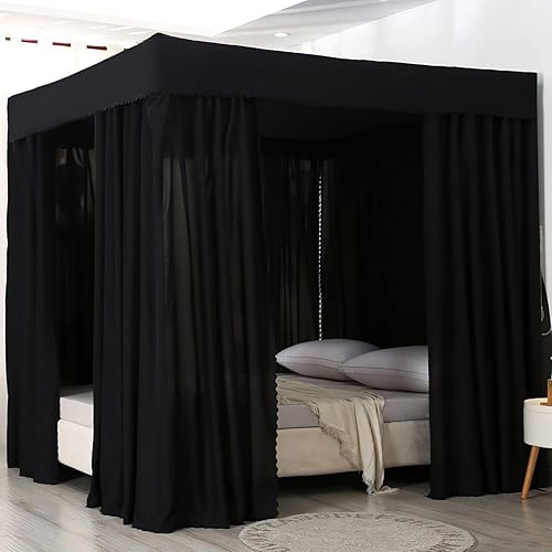DIMEGON Toldo de cama de cuatro esquinas, cortina de cama a prueba de luz, cortinas de cama opacas, toldos de cama negros para decoración de