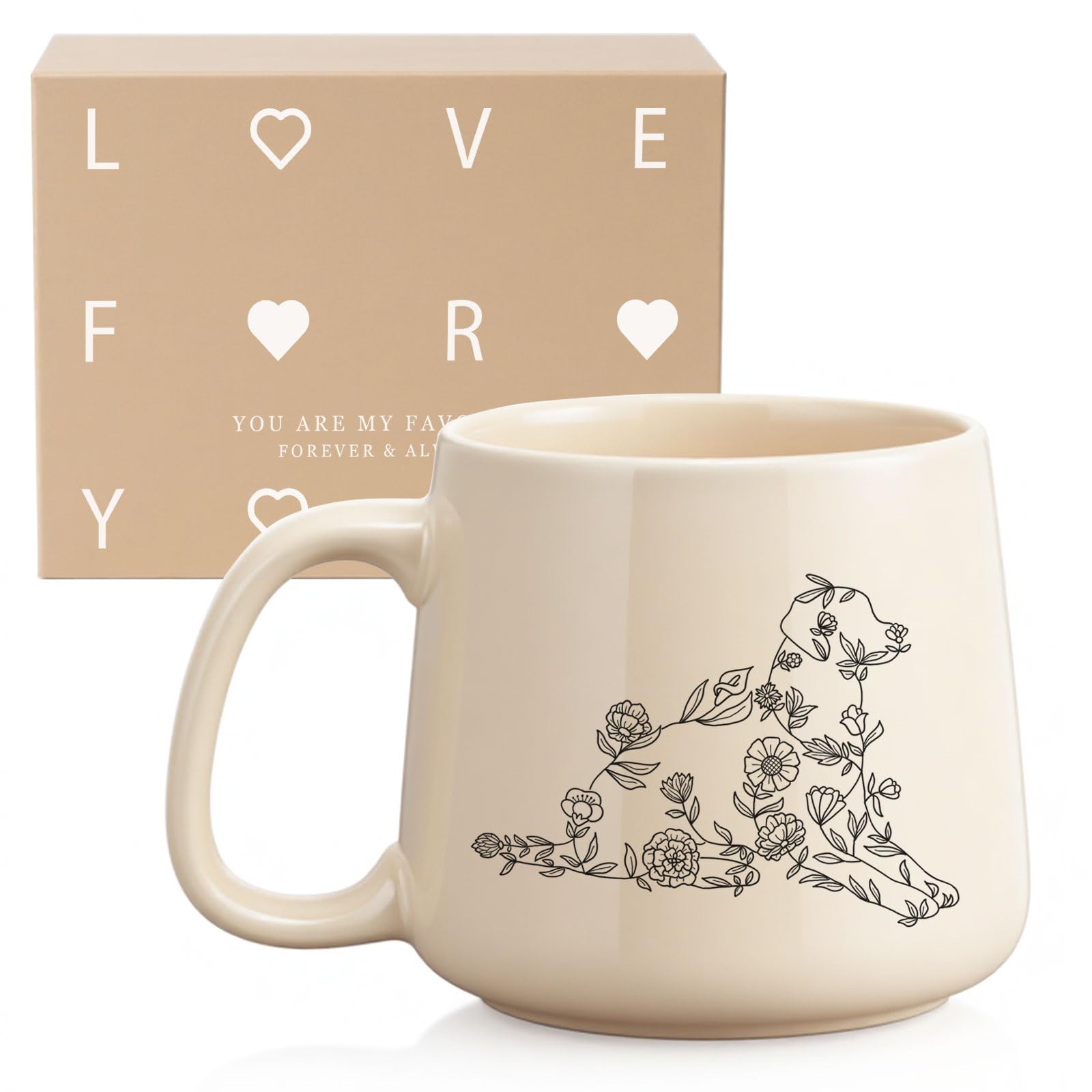 Yoosoway Designer Flower Dog Ceramic Mug 14oz Christmas Mugs- Christmas Gifts for Him Gift for Men Birthday Present