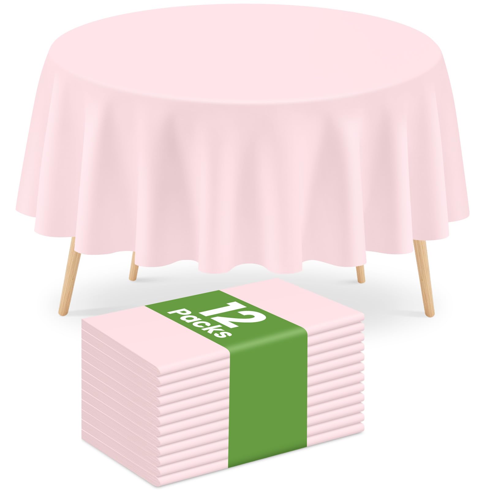 Mulbozy 12 Pack Pink Round Tablecloth, 84 Inches Plastic Table Cover