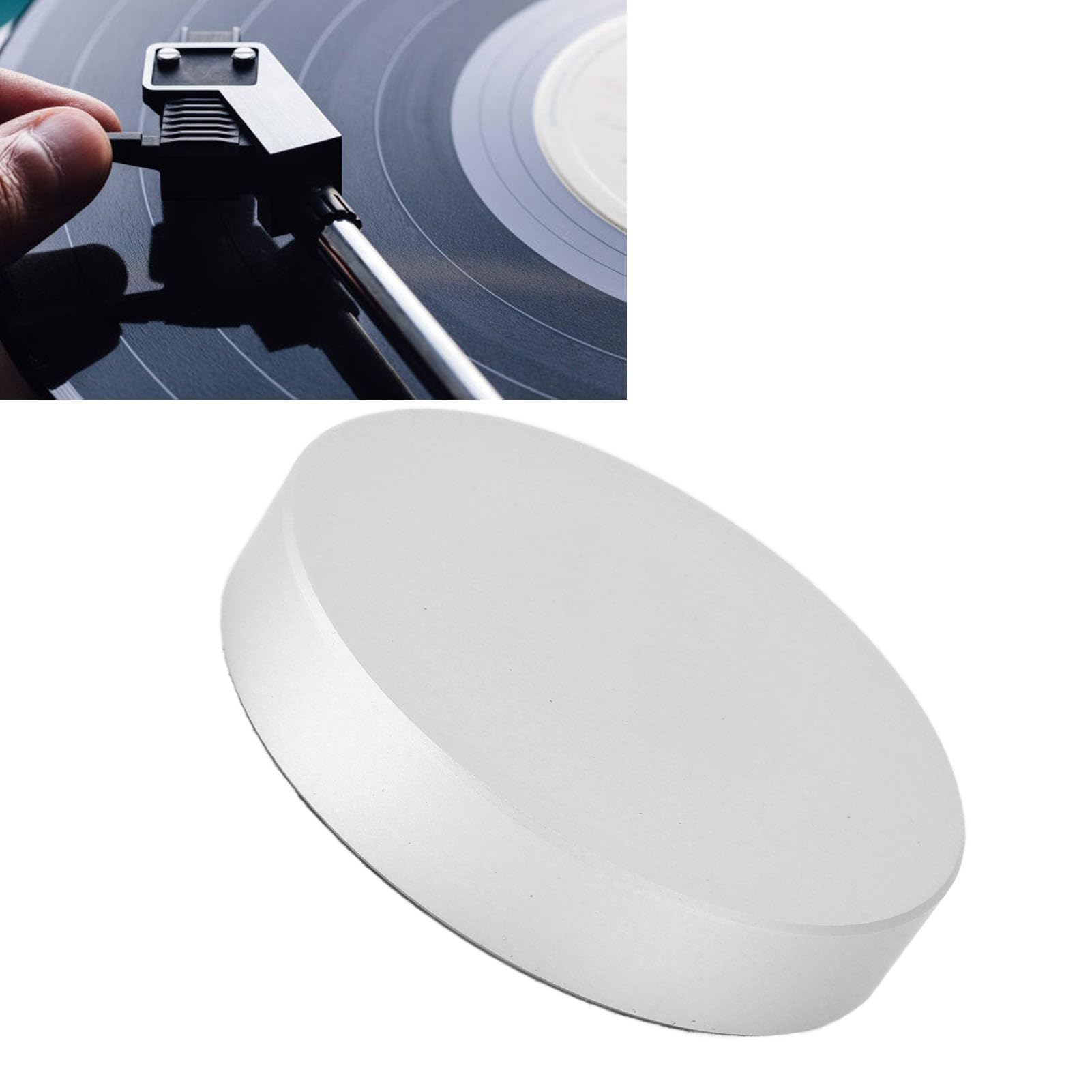HiFi Disc Stabilizer Clamp for Vibration Balancing with Aluminum Alloy Record Weight, Suitable for All Turntables (White)
