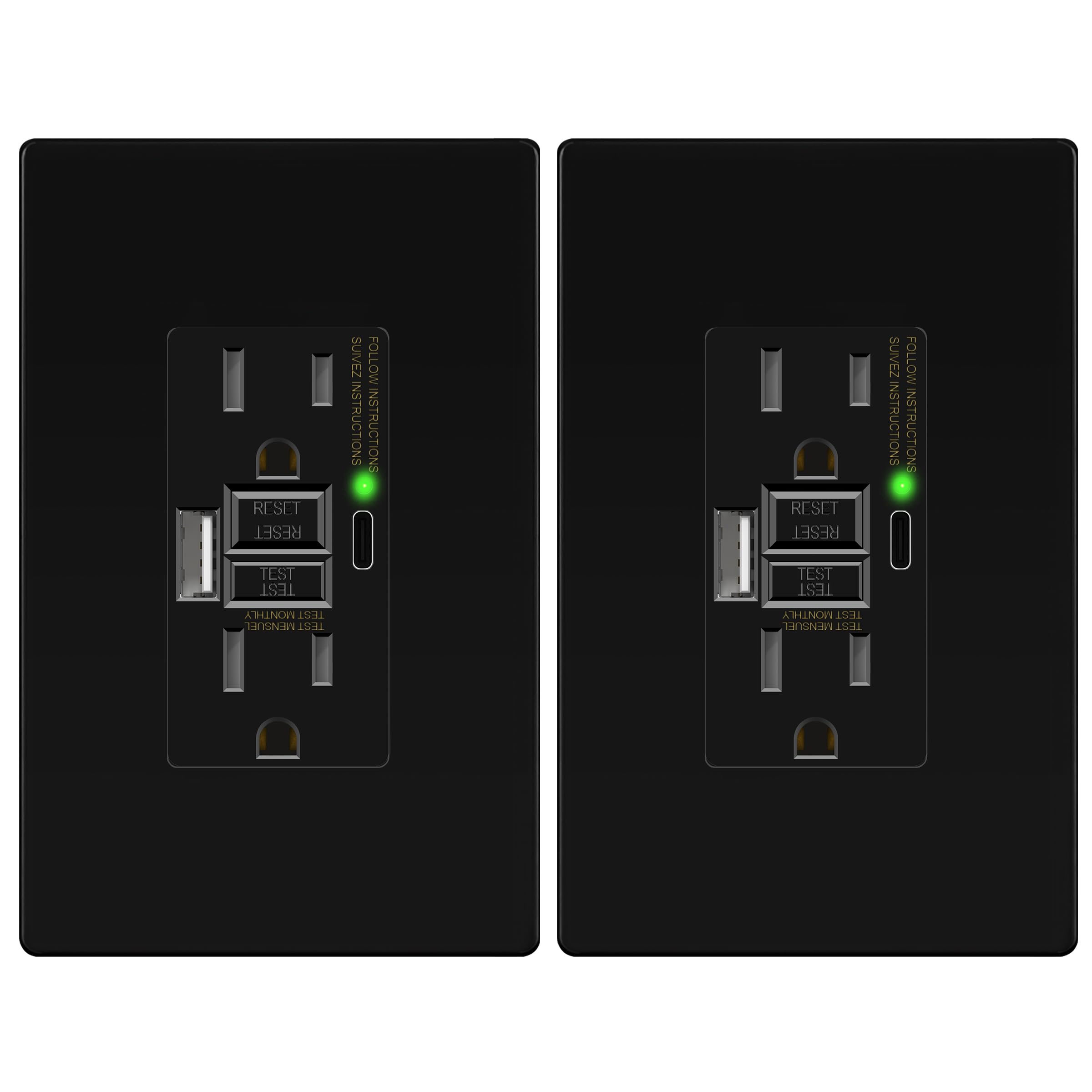 LIDER 15A GFCI USB Outlet, Tamper-Resistant, Self-Test, 4.2A USB A&C, LED Indicator, Anti-Interference (No-False-Trip) Protection, Screwless Wall