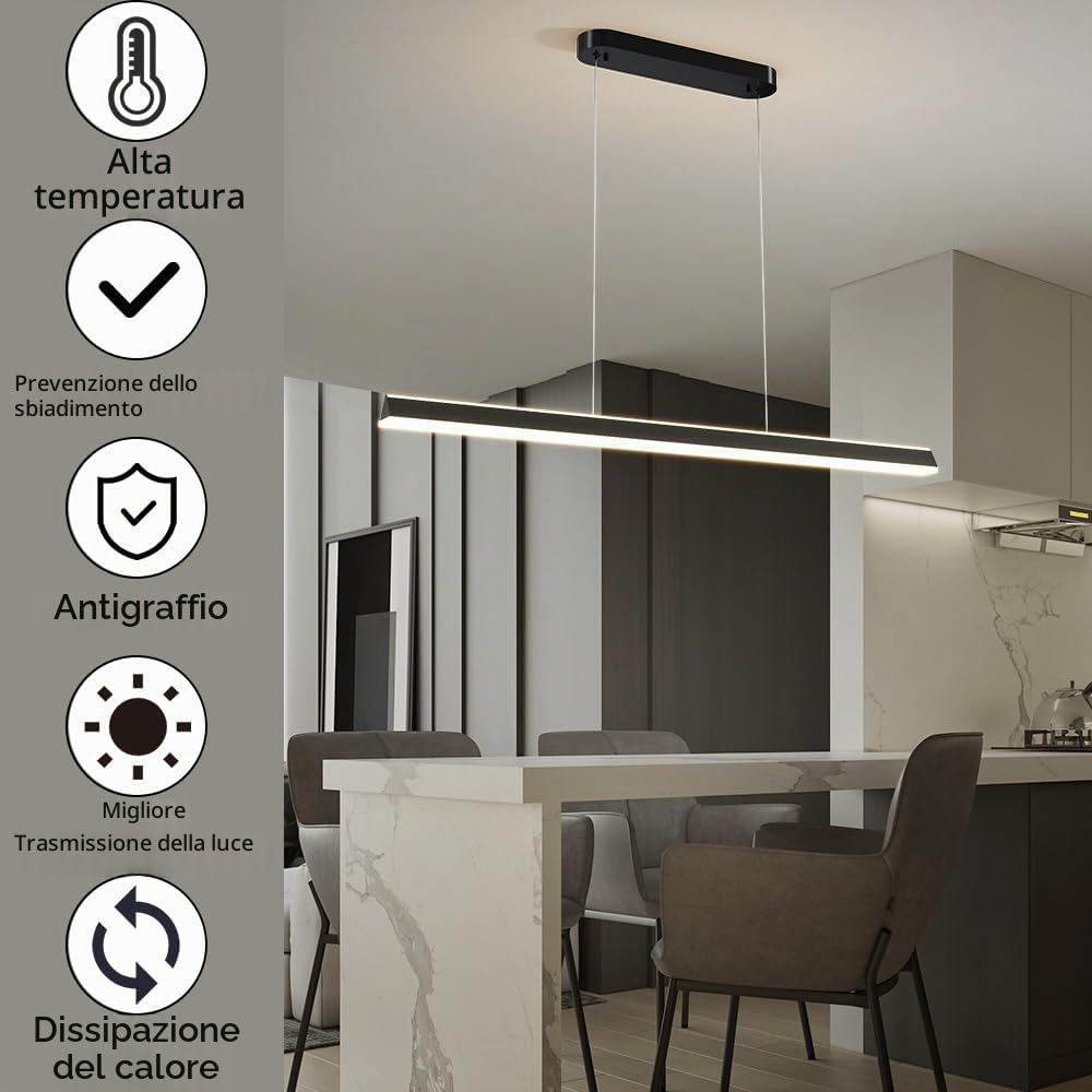 Moderna Lampada A Sospensione A LED Con Telecomando Per Isola Cucina, Lunga Lampada A Sospensione Lineare Sopra Il Tavolo Da Pranzo, Lampada A Sospensione Dimmerabile Per Soggiorno, Ufficio