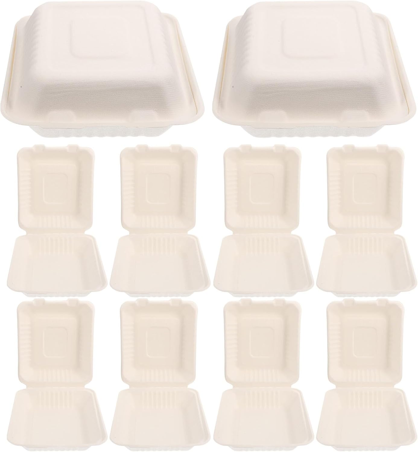50pcs Disposable Food Takeout Boxes Paper Pulp Material White Compartment Food Containers for Restaurant and Catering Use