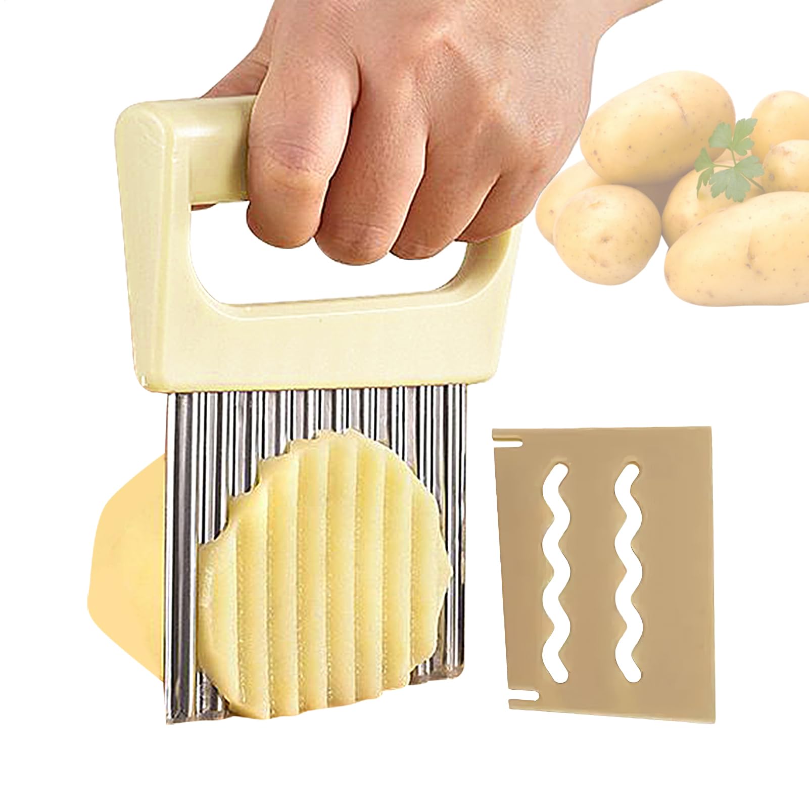 French Fry Cutter Stainless Steel - Potato Chip Cutter - Crinkle French Fry Chopping Tool for Cutting Vegetable Fruit Onion Kitchen Veggie Home Food Preparation and Meal Making