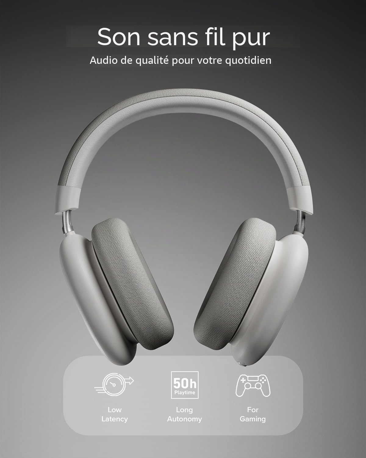 JAZ Pure Wave, Casque sans Fil Gaming on Ear, Jack 3.5mm Inclus | Faible Latence, Microphone Intégré, Câble de Recharge inclus, pour Smartphone, Tablette, Ordinateur, 50h de Lecture