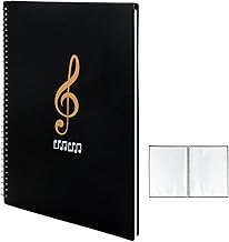 Porta Spartiti Musicali A4 Musicale - Raccoglitore Fogli Accessori Musica con 50 Tasche/100 Pagine Impermeabili con possibilità di scrivere simboli musicali adatta per Spartiti in Formato A4 (nero)
