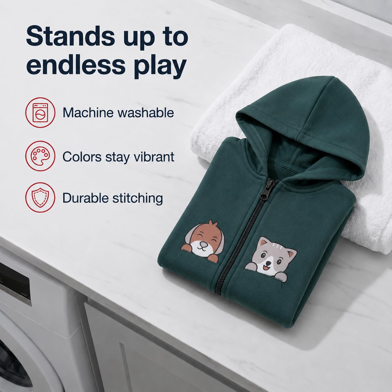 The Mom Store Unisex Fleece Hooded Neck Regular Fit Hoodie (ZPJK-NTPP-0-6_Naughty Puppies_Dark Green_0 Months-6 Months) 1